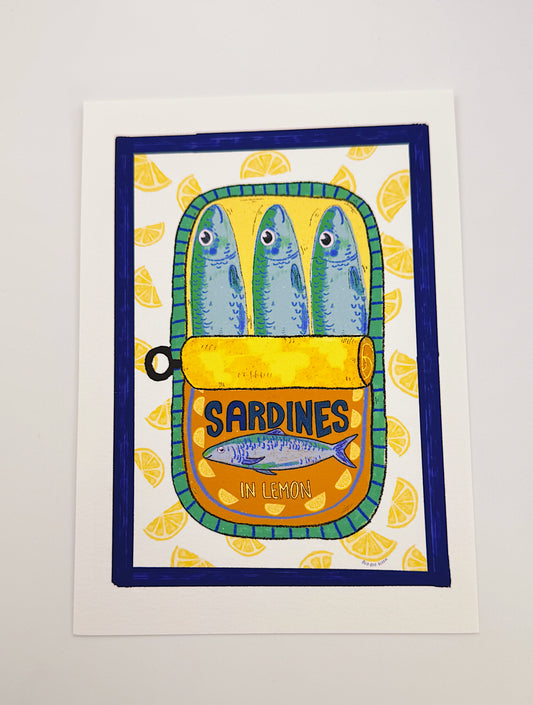 Sardines in Lemon 5x7 Art Print – Whimsical Kitchen & Bar Wall Decor (Unframed)