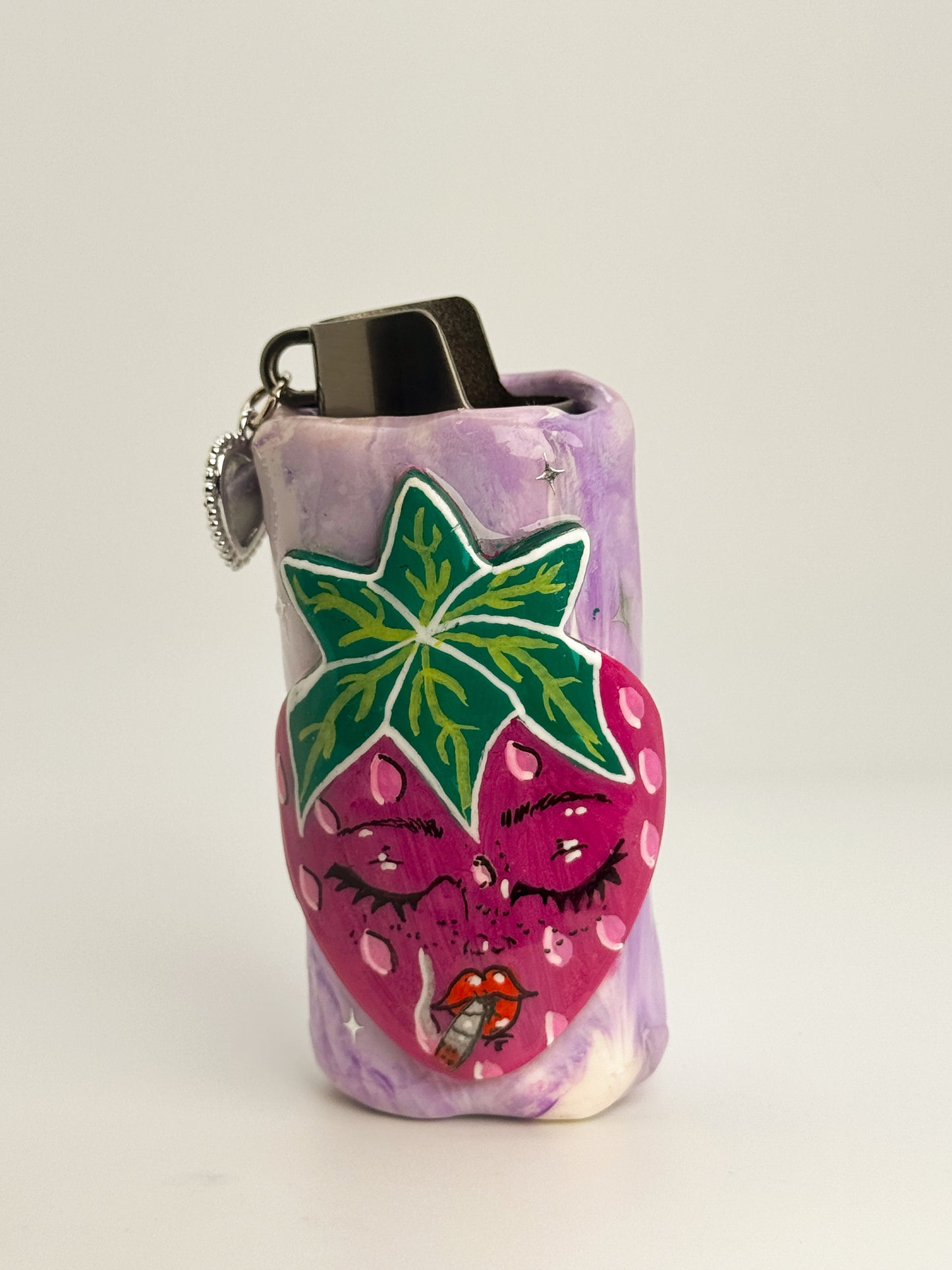 Smoking Berry Lighter Case w/ Charm | Fits Standard Bic | Handmade Polymer Clay Art