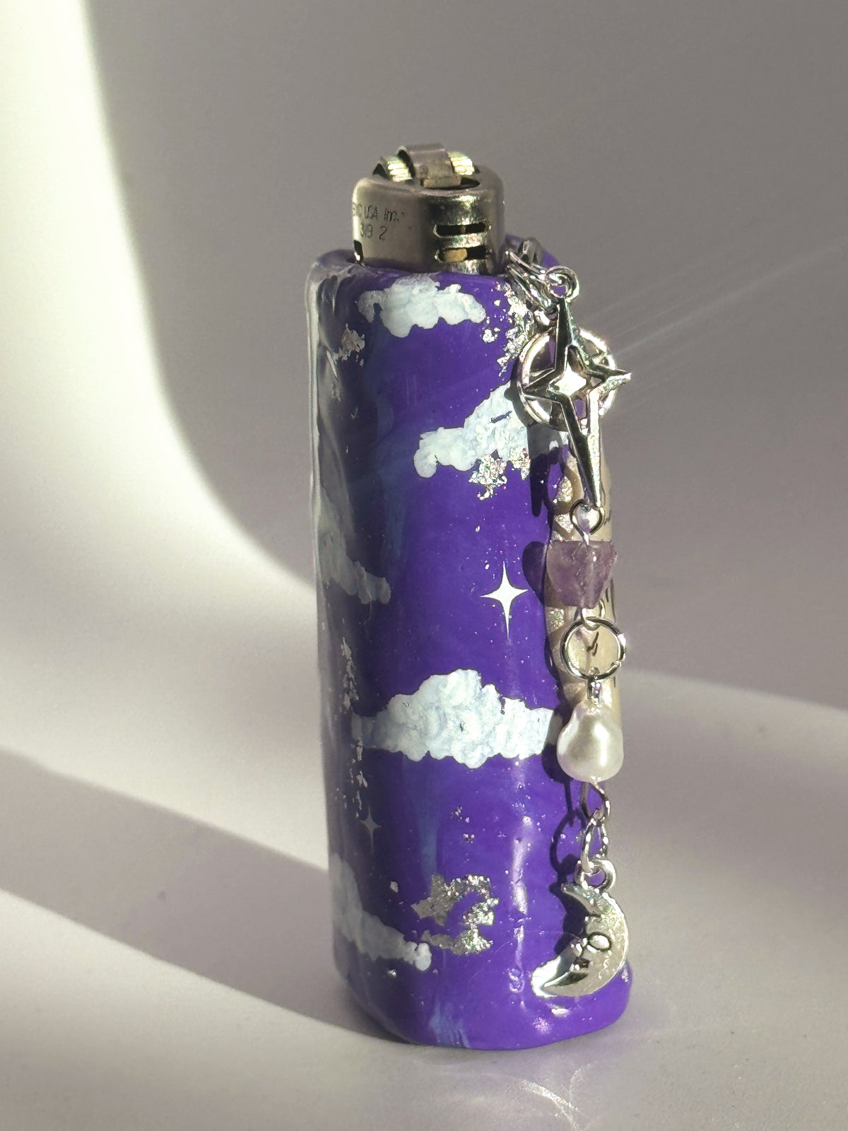 Whimsical Moon Case with charm| Fits Standard Bic | Handmade Polymer Clay Art