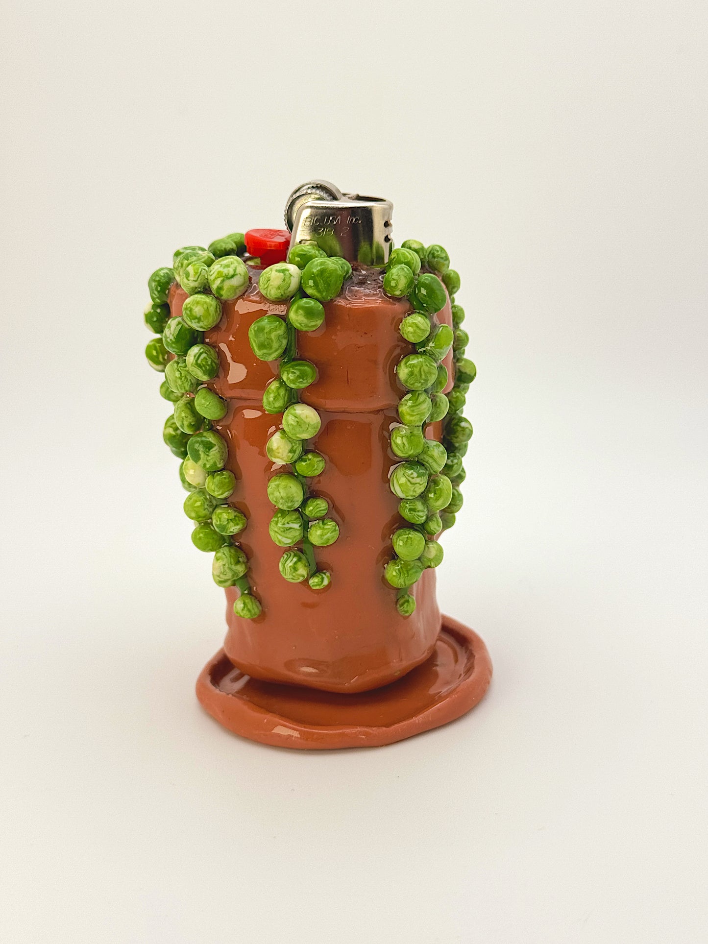 String of Pearls Lighter Case with Drip Dish – Handmade Polymer Clay