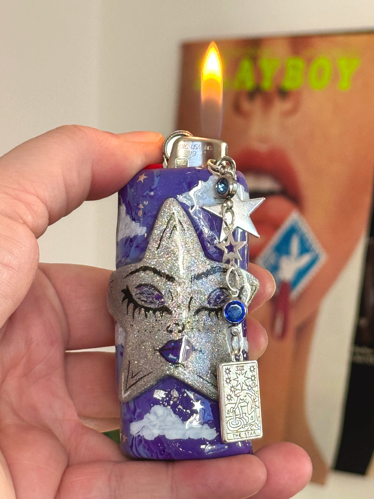 Galactic Star Princess Case with charm| Fits Standard Bic | Handmade Polymer Clay Art