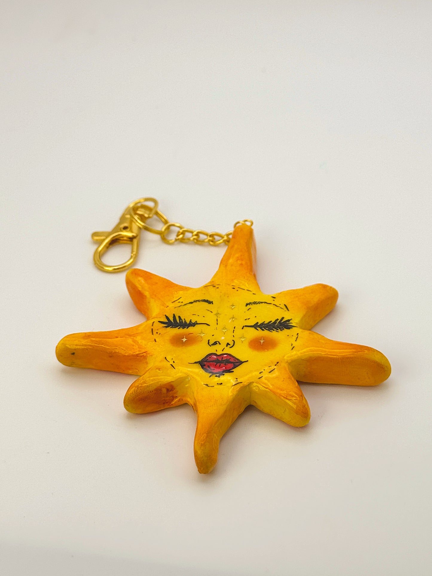 Golden Sun Goddess Keychain – Hand-Sculpted Polymer Clay (3.5–4”)