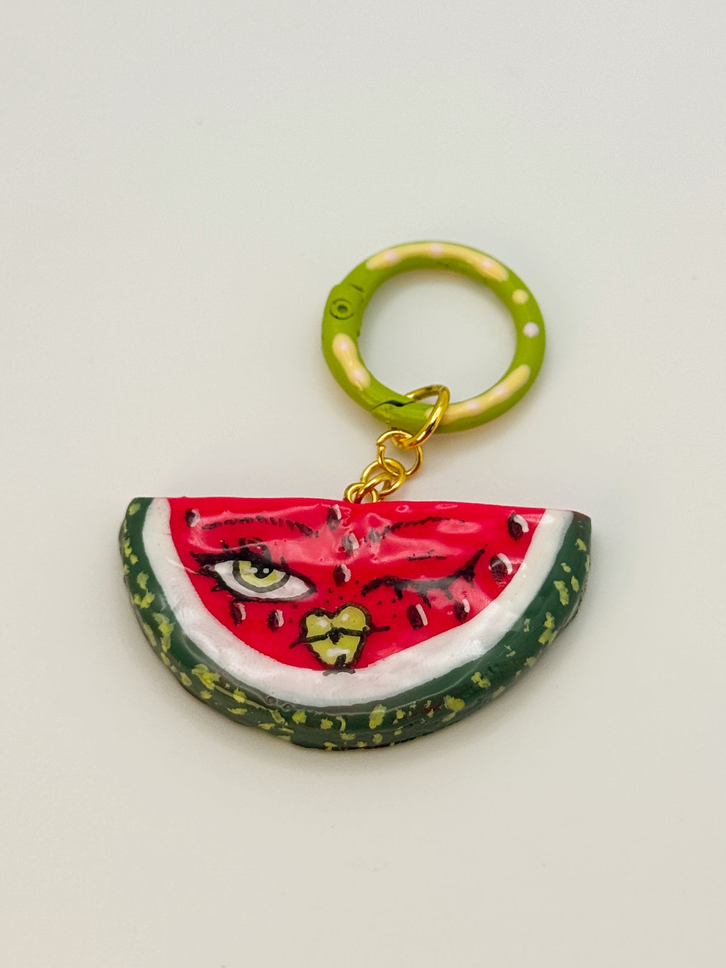 Winking Watermelon Keychain – Handmade Polymer Clay Bag Charm