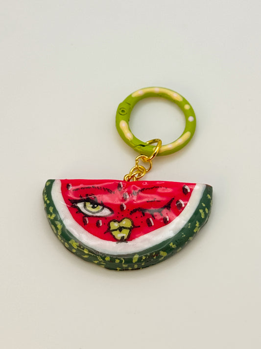 Winking Watermelon Keychain – Handmade Polymer Clay Bag Charm