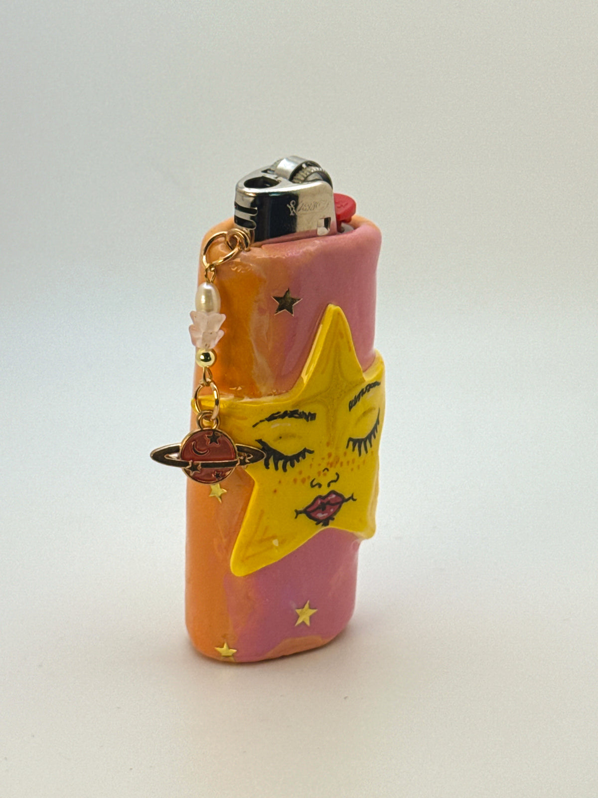 Celestial Star Case with charm| Fits Standard Bic | Handmade Polymer Clay Art
