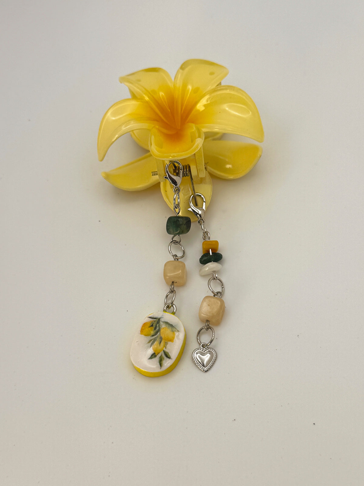 Yellow Flower Small Claw Clip with Handmade Beaded Charms | Removable Charm Clip | 2.1”