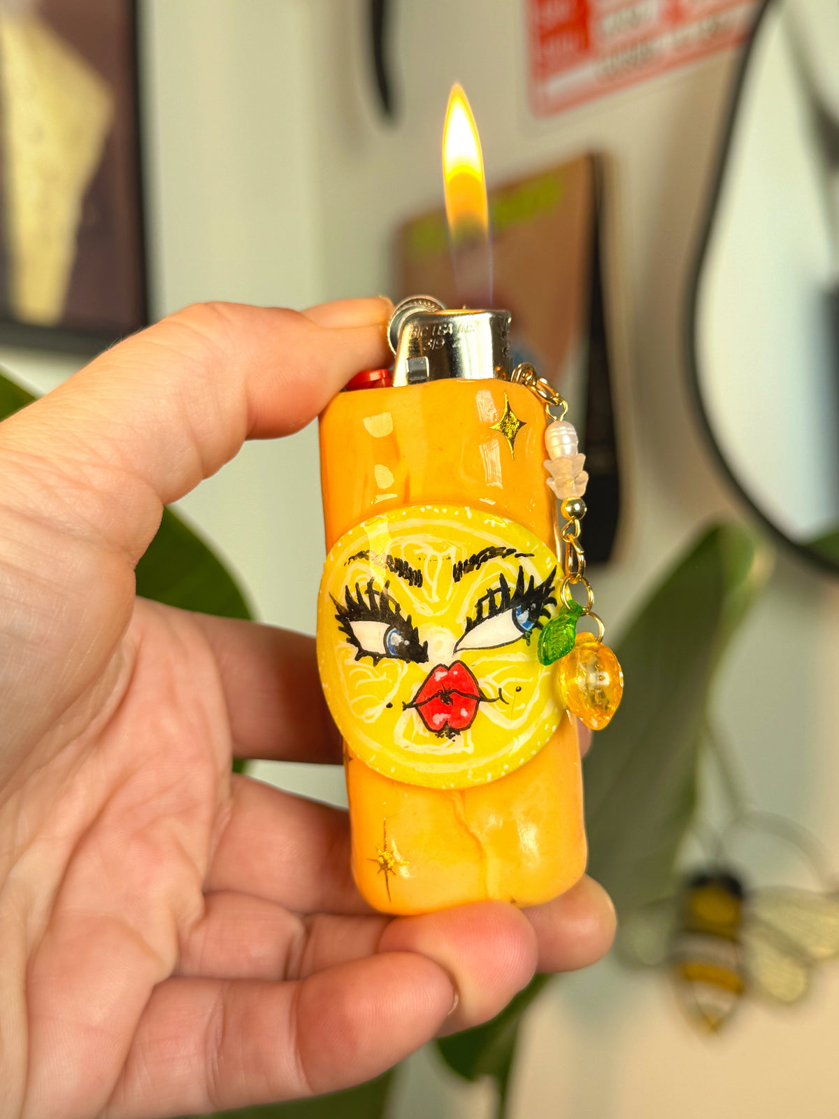 Sassy Lemon Case with charm| Fits Standard Bic | Handmade Polymer Clay Art