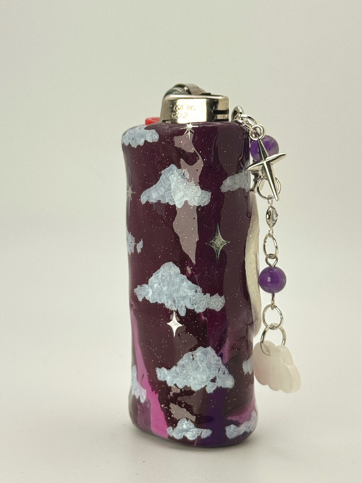 Purple Haze Moon Lighter Case with charm| Fits Standard Bic | Handmade Polymer Clay Art