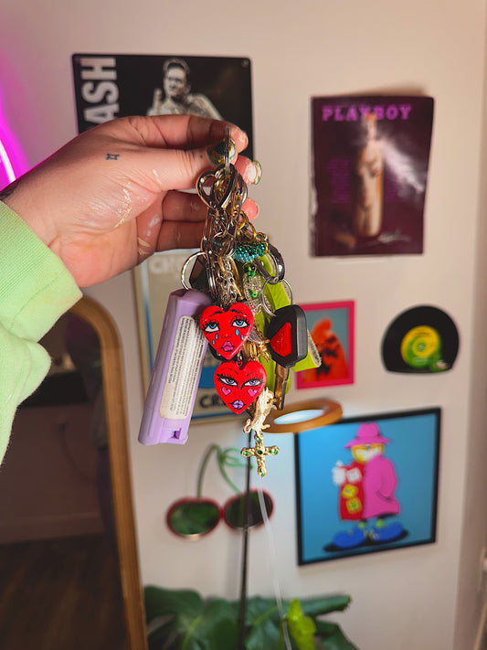 Love-Sick Twin Hearts Keychain – Hand-Painted Polymer Clay Duo