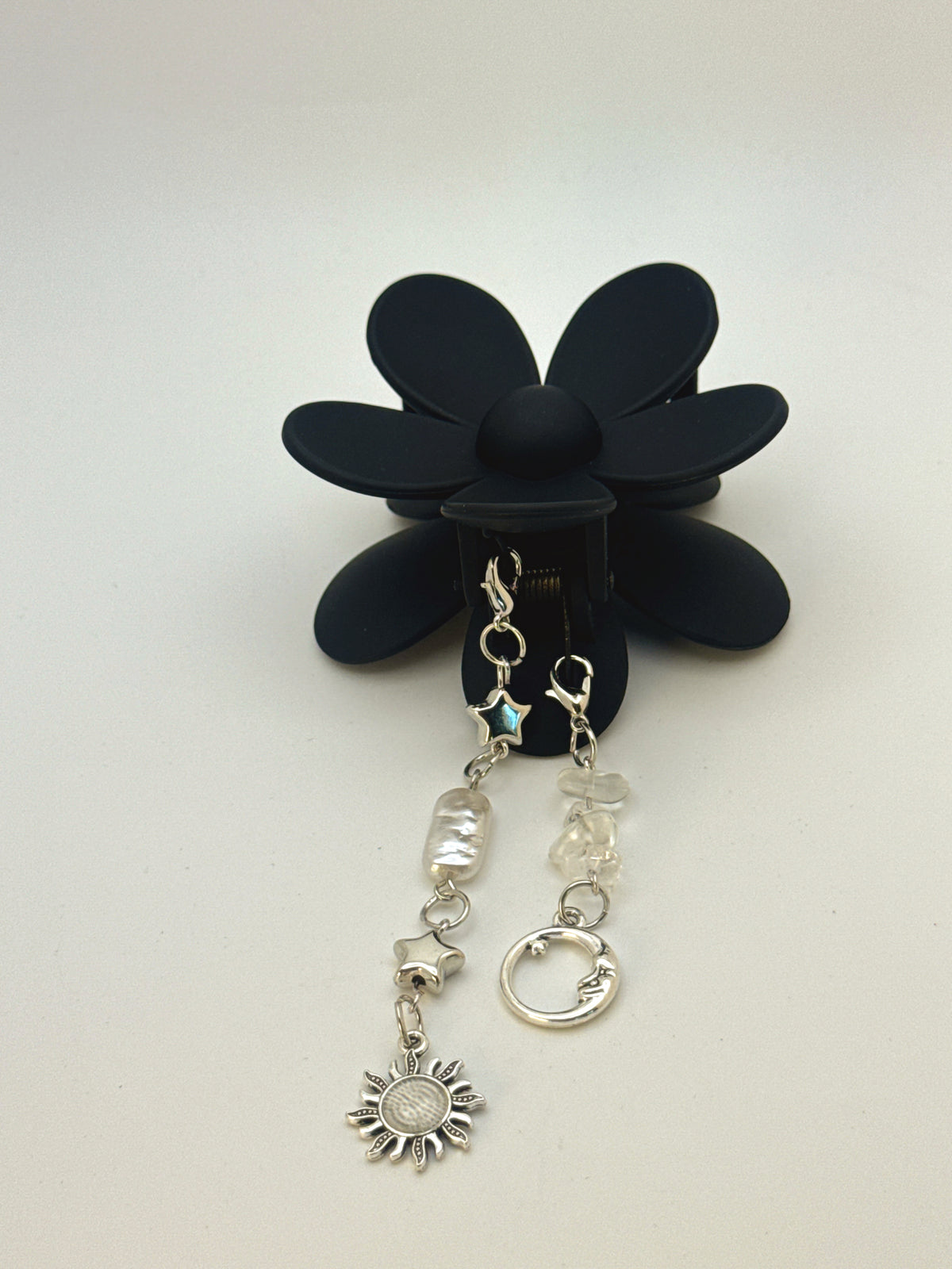 Black Flower Medium Claw Clip with Handmade Beaded Charms | Removable Charm Clip | 3.1”