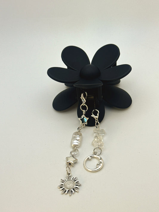 Black Flower Medium Claw Clip with Handmade Beaded Charms | Removable Charm Clip | 3.1”