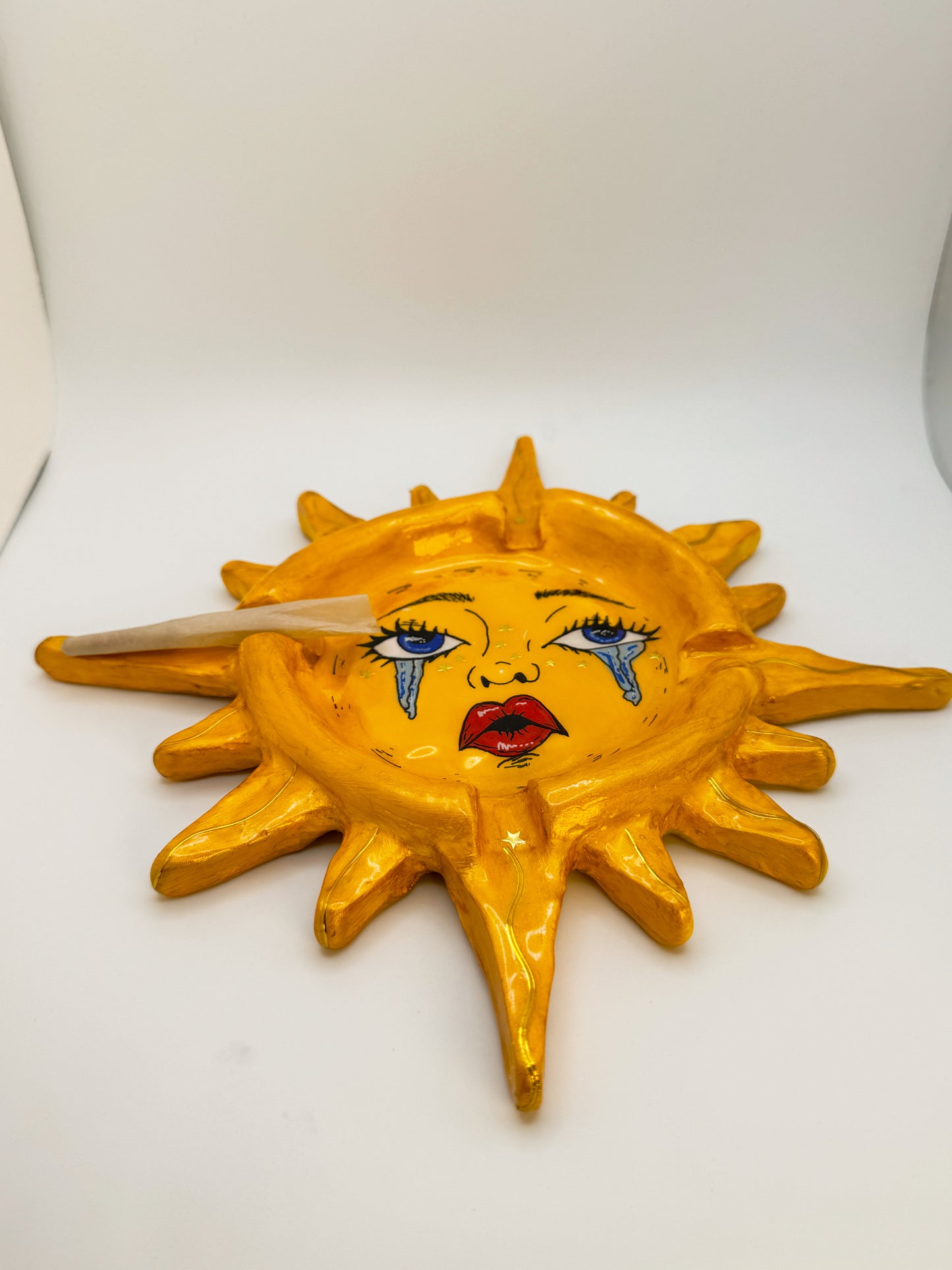 Crying Sun Ashtray – 9” Polymer Clay Celestial Sun Tray
