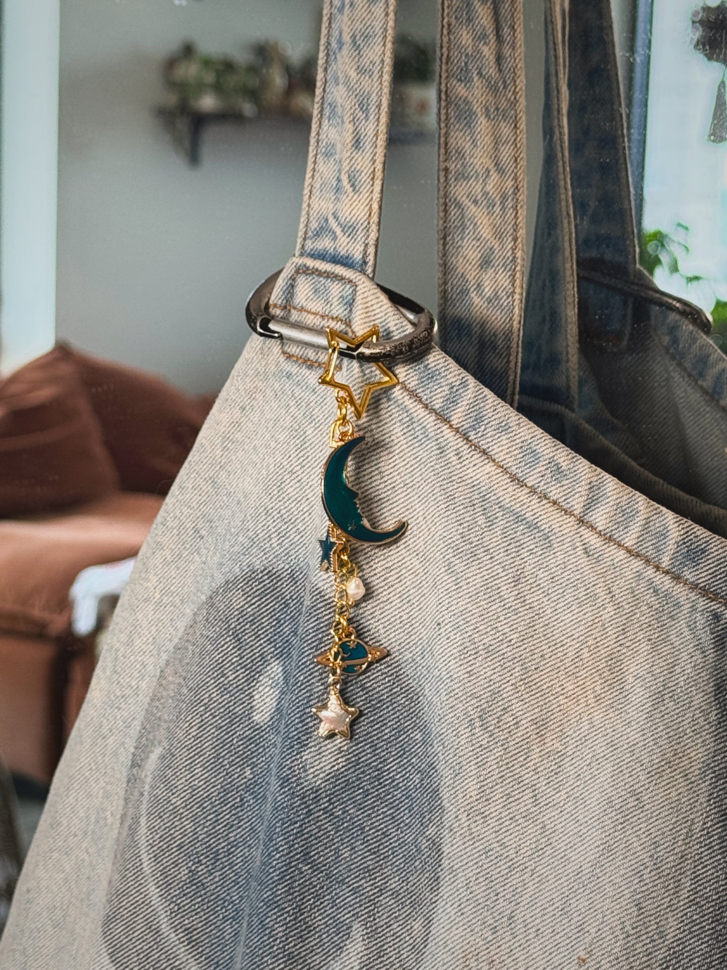 Gold & Blue Celestial Bag Charm | Handmade Key Chain