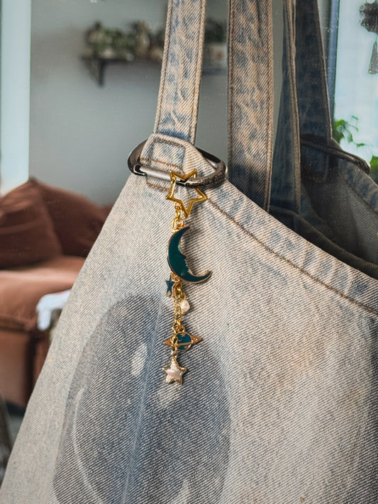 Gold & Blue Celestial Bag Charm | Handmade Key Chain