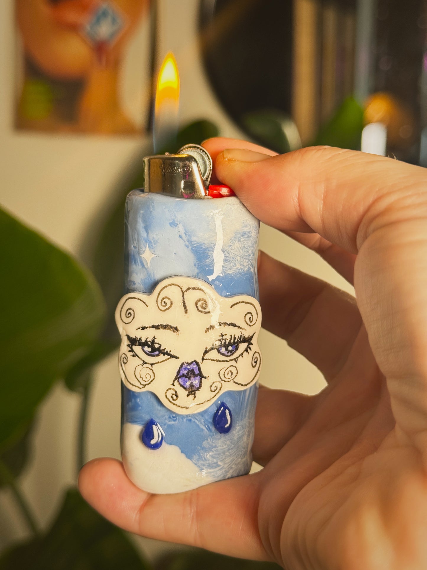 Sad Girl Cloud Lighter Case| Fits Standard Bic | Handmade Polymer Clay Art