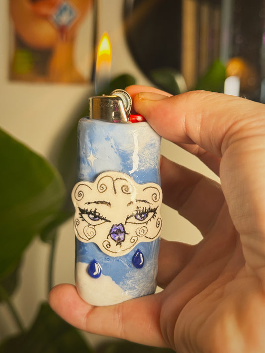 Sad Girl Cloud Lighter Case| Fits Standard Bic | Handmade Polymer Clay Art
