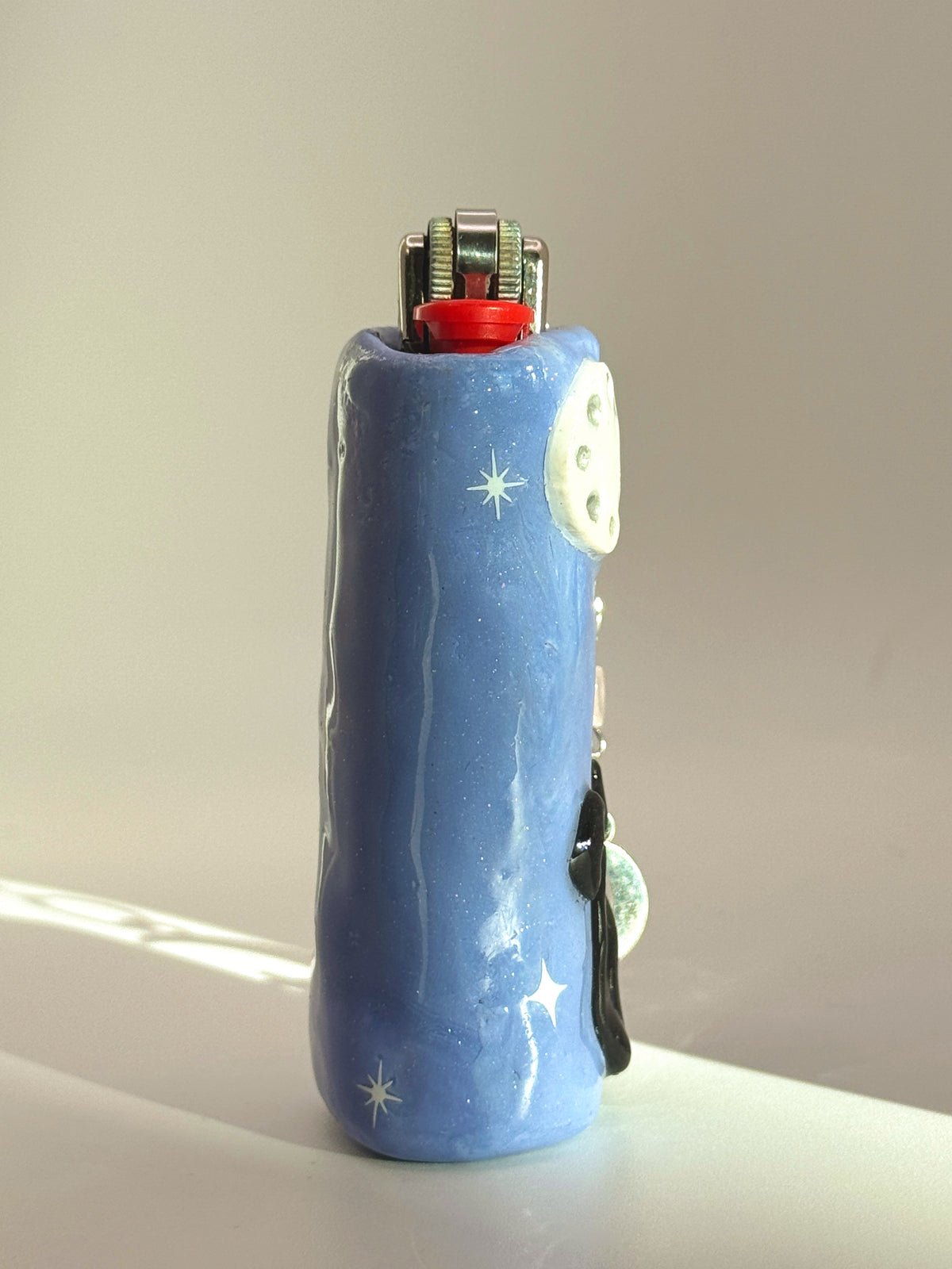 Black Cat Case with charm| Fits Standard Bic | Handmade Polymer Clay Art