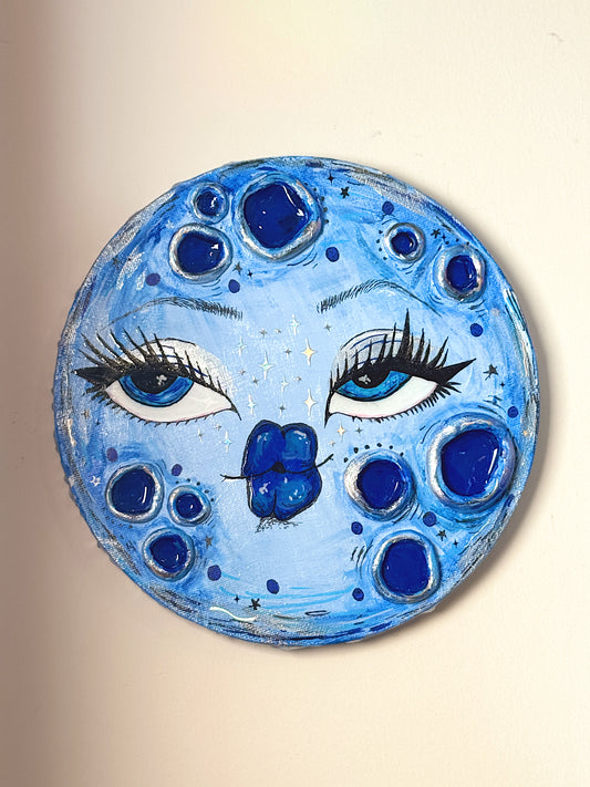 Lunar Lover – Hand-Painted 3D Blue Moon Canvas (8”)