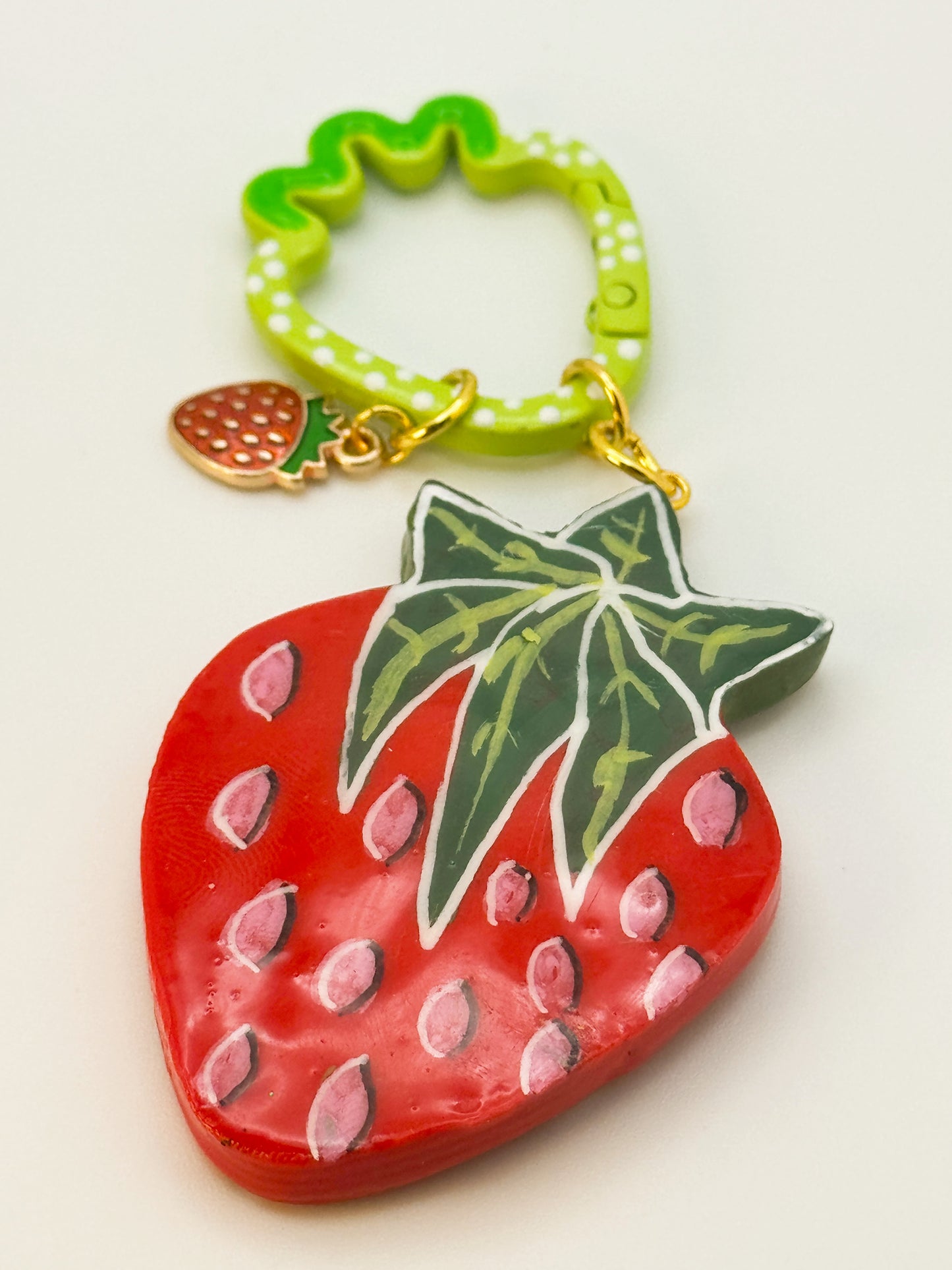 Smoking Strawberry Keychain – Handmade Polymer Clay Bag Charm