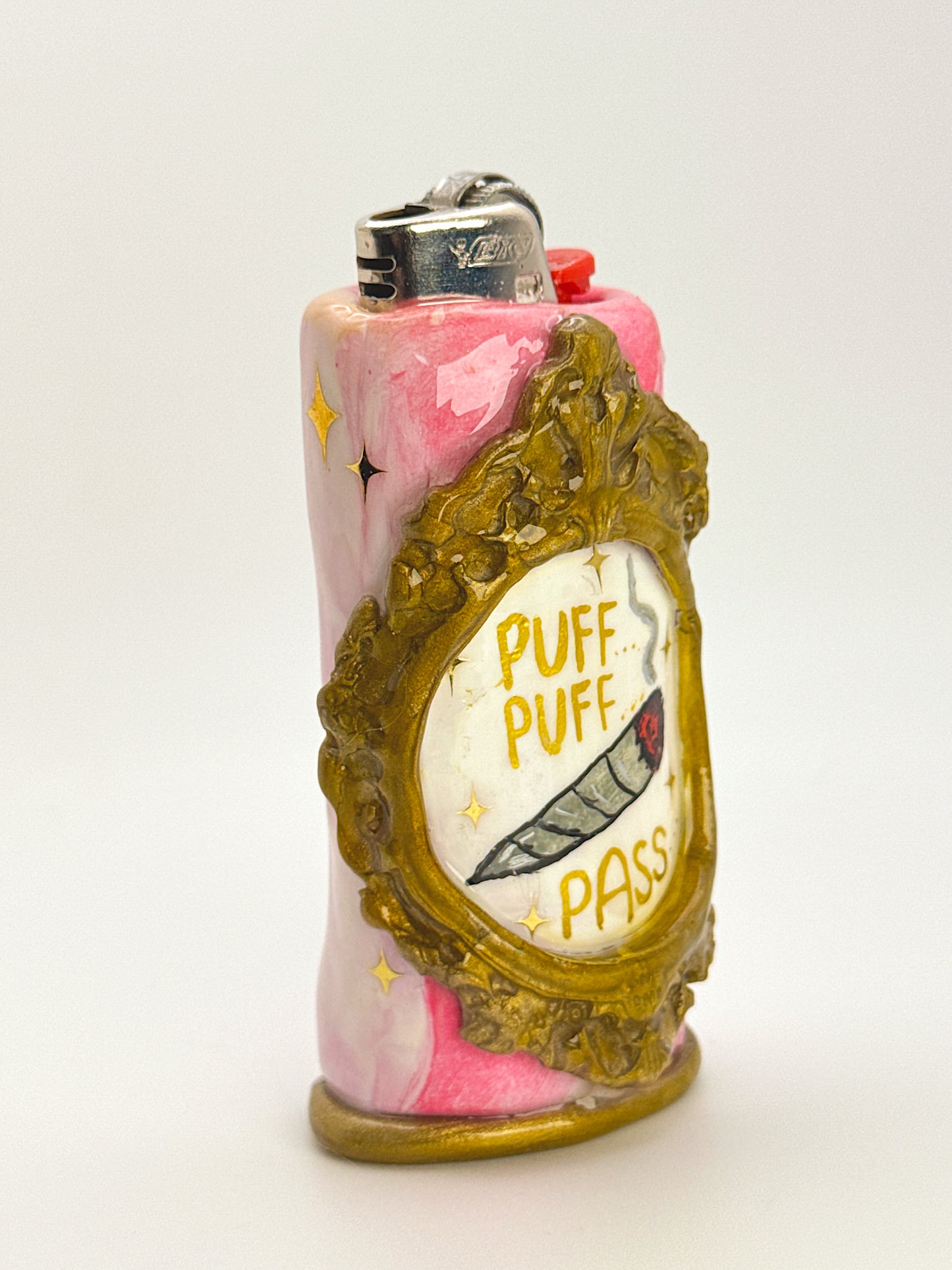 Puff Puff Pass Framed Lighter Case- Handmade From Polymer Clay