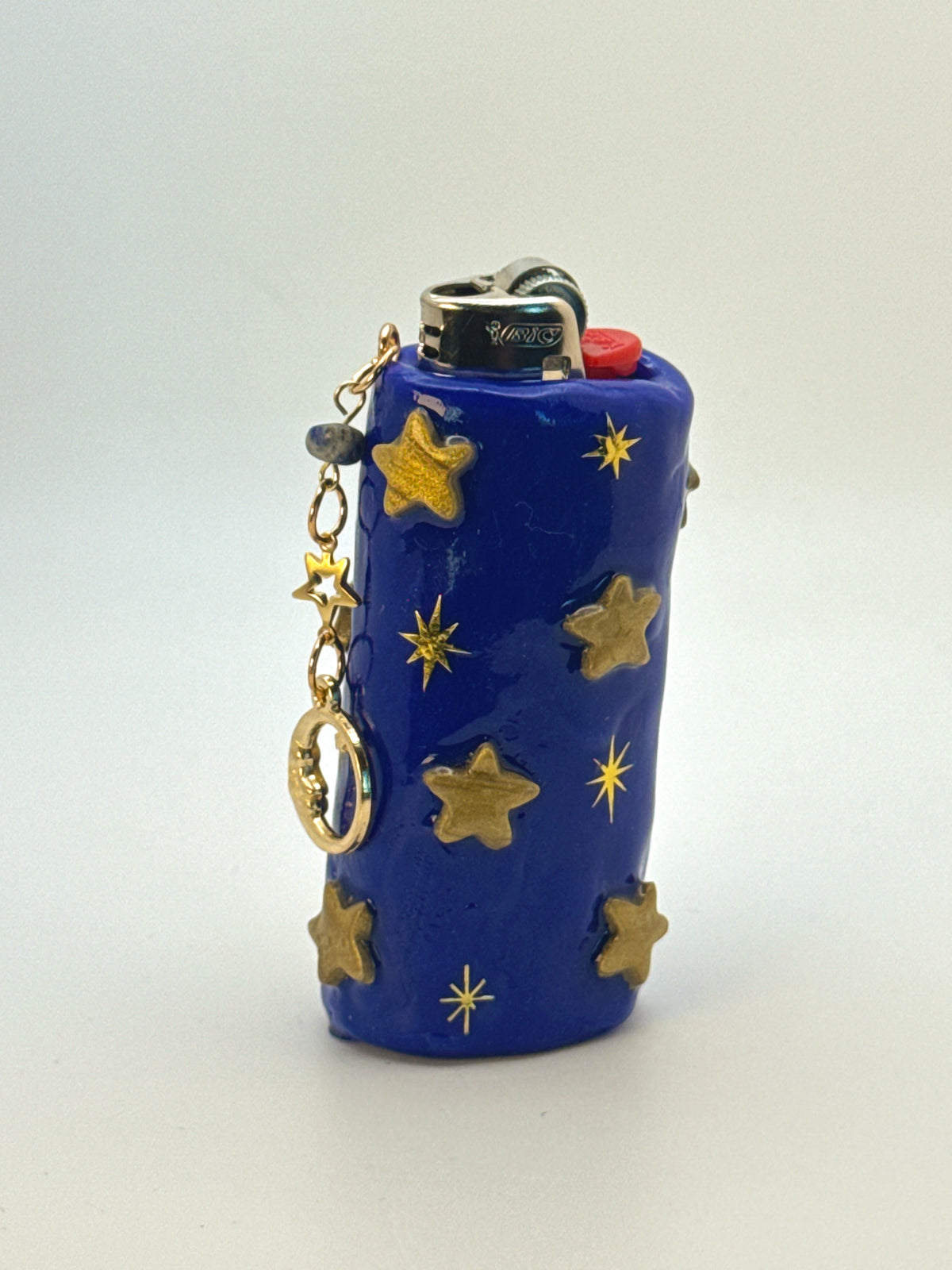 90s Celestial Moon Case (GOLD) with charm| Fits Standard Bic | Handmade Polymer Clay Art