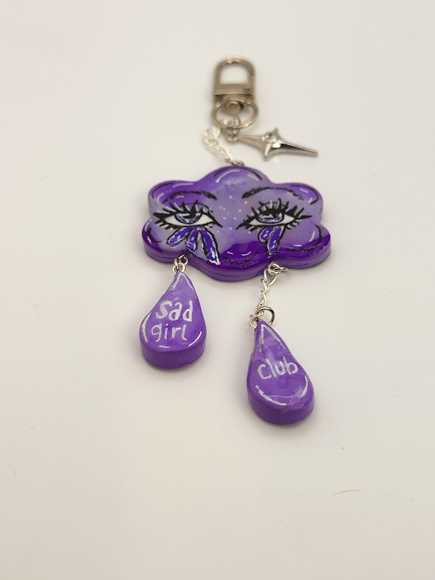Crying Cloud “Sad Girl Club” Keychain & Bag Charm – Hand-Painted Celestial Charm