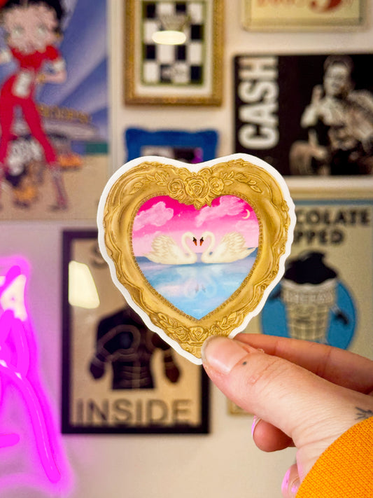 Vintage Frame Swan Painting Sticker | Swan Vinyl Sticker