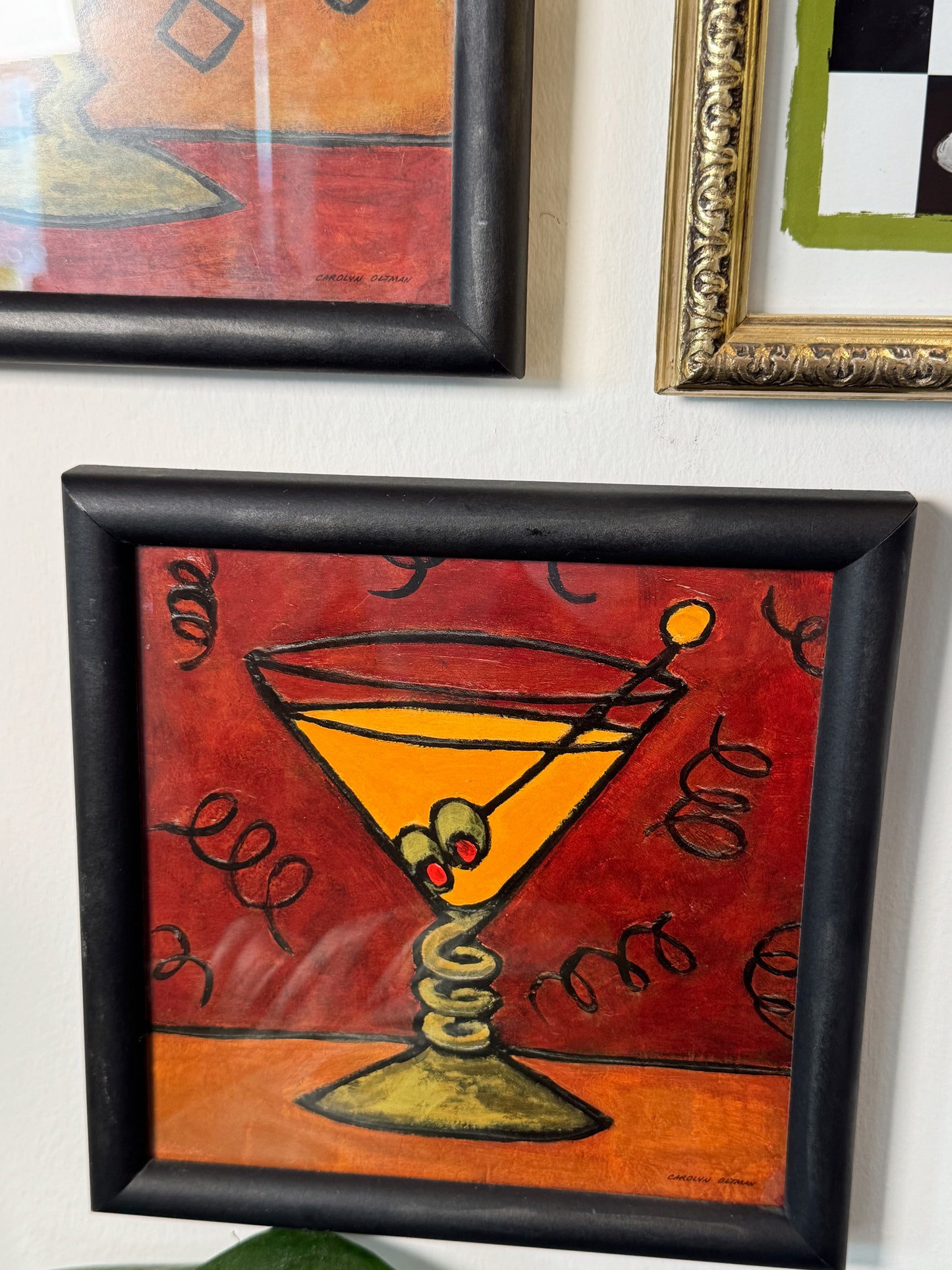 Set of 2 Vintage Martini Art Prints – Framed Cocktail Wall Art – 8x8