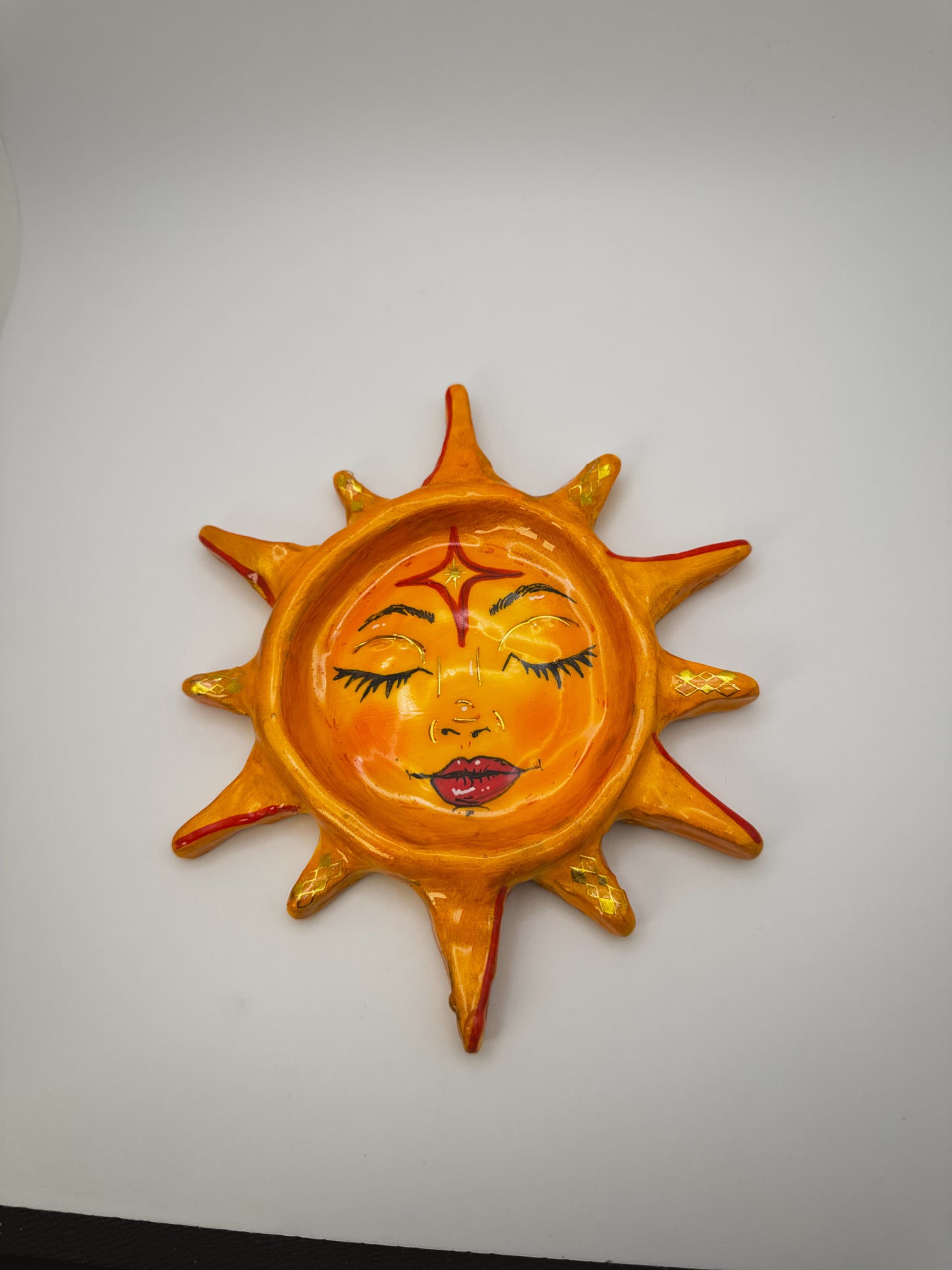 Miss Sunny Trinket Dish – 6.5” Polymer Clay Celestial Sun Tray