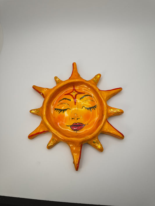 Miss Sunny Trinket Dish – 6.5” Polymer Clay Celestial Sun Tray