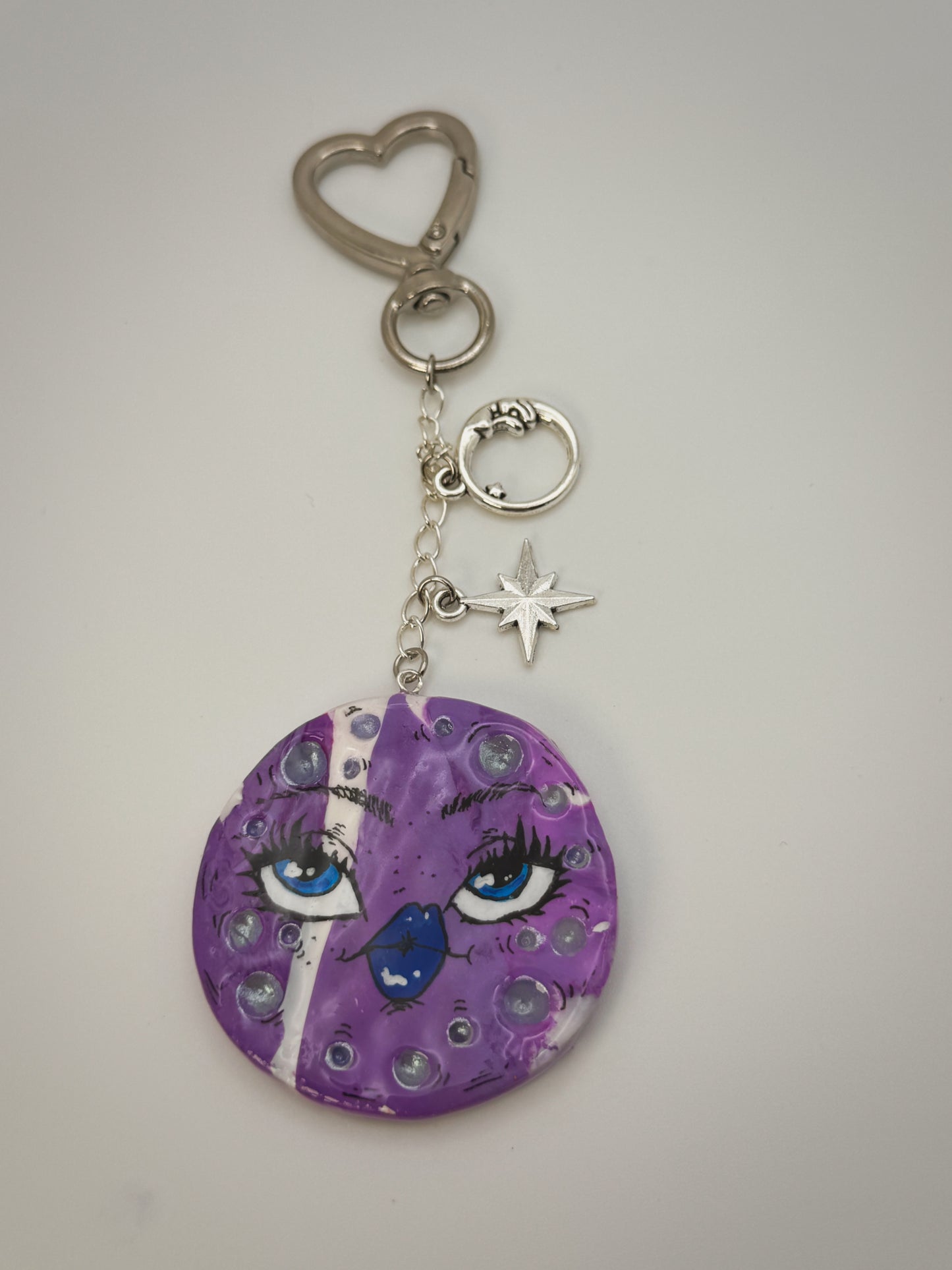 Lavender Dreams Moon Bag Charm | Handmade Polymer Clay Key Chain