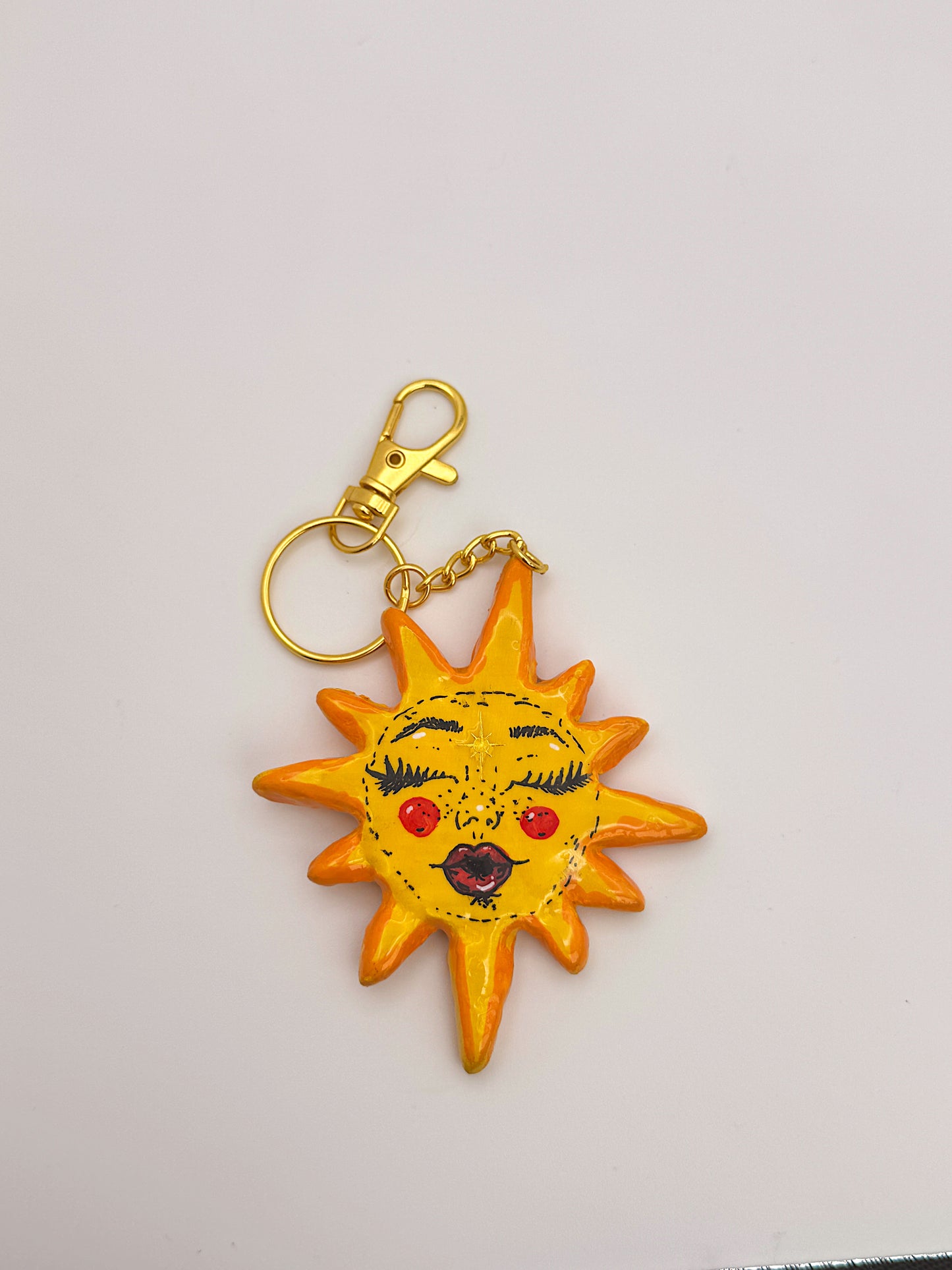 Sun Goddess Keychain – Hand-Sculpted Polymer Clay (3.5”)