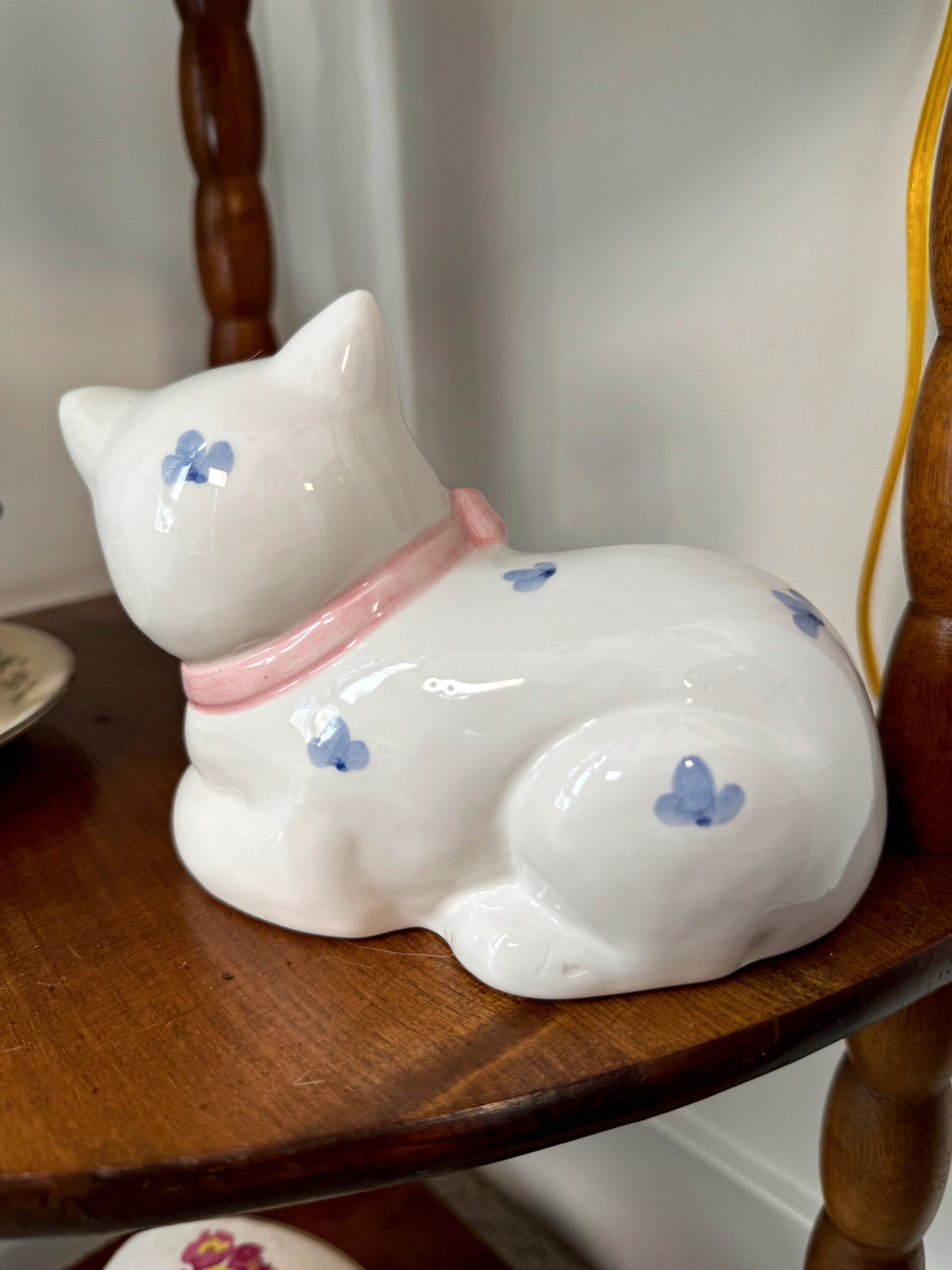 Vintage Ceramic Cat Figurine with Pink Bow | Made in Taiwan