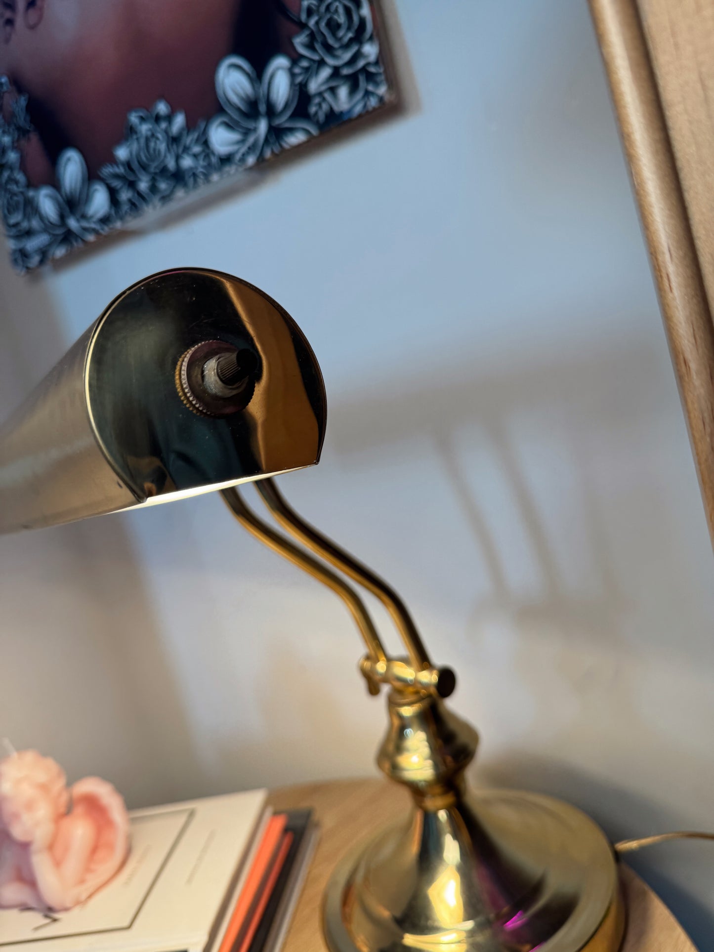 Vintage Brass Banker Style Lamp – Adjustable Arm & Shade – Working