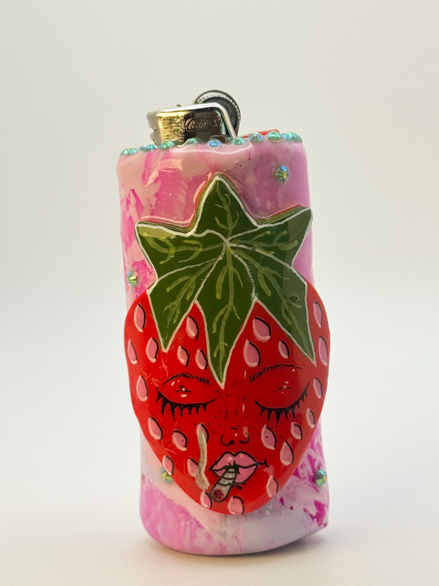 Smoking Strawberry Lighter Case| Fits Standard Bic | Handmade Polymer Clay Art
