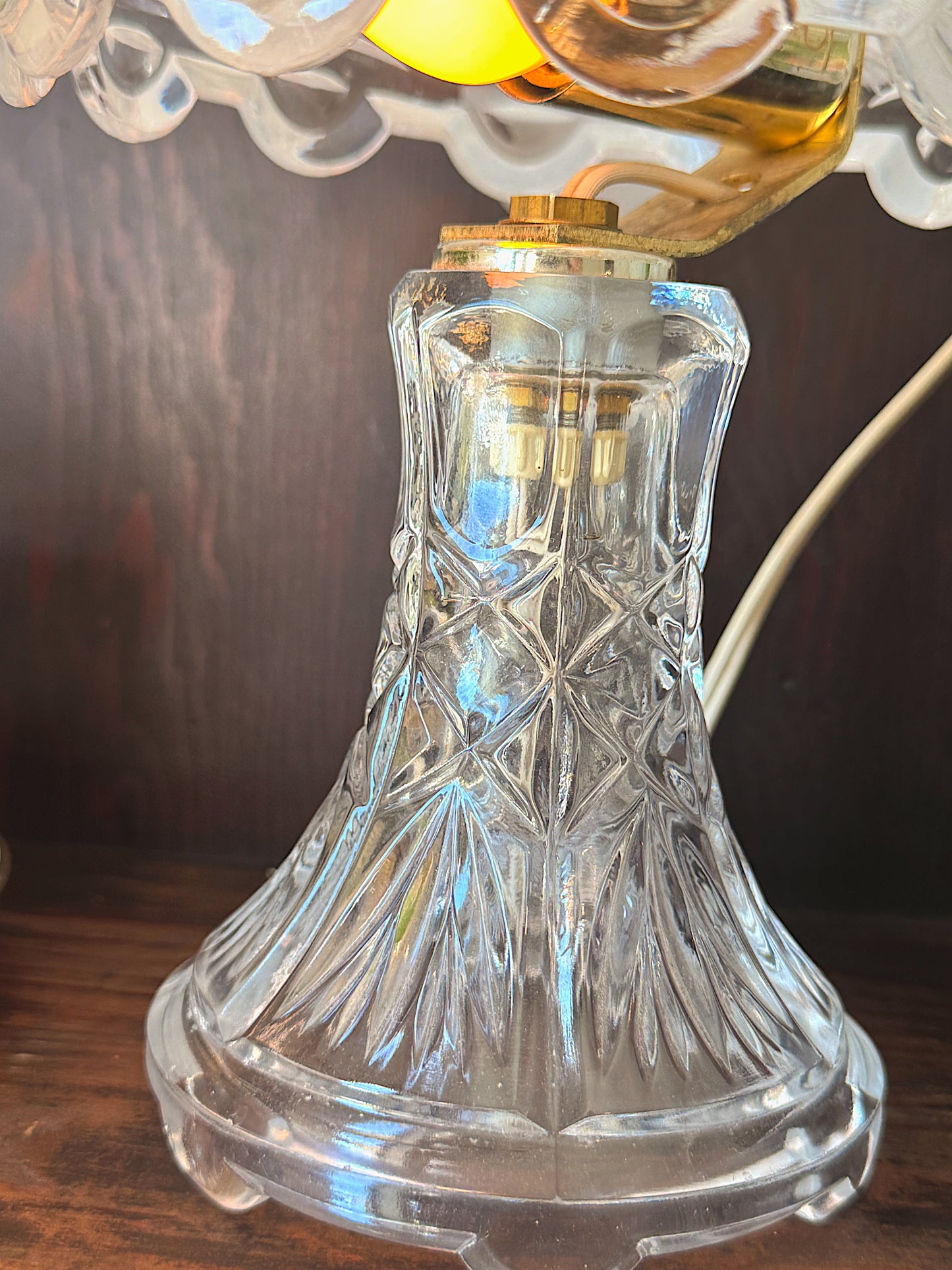 Vintage Lead Crystal Mushroom Boudoir Lamp - Etched Floral Pattern