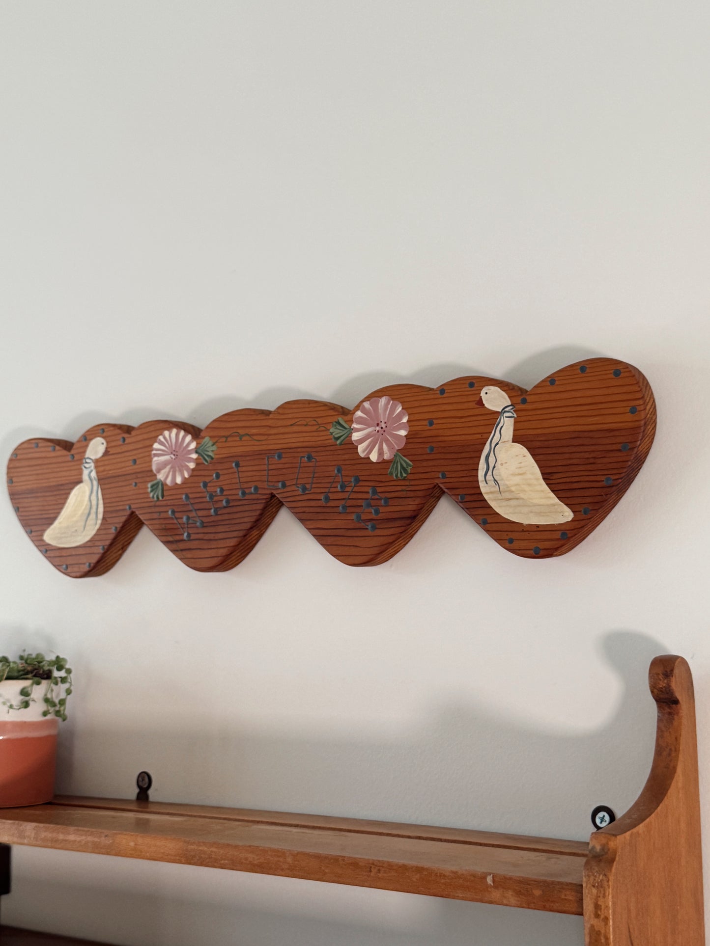 Vintage Hand Painted Wooden Heart “Welcome” Wall Sign