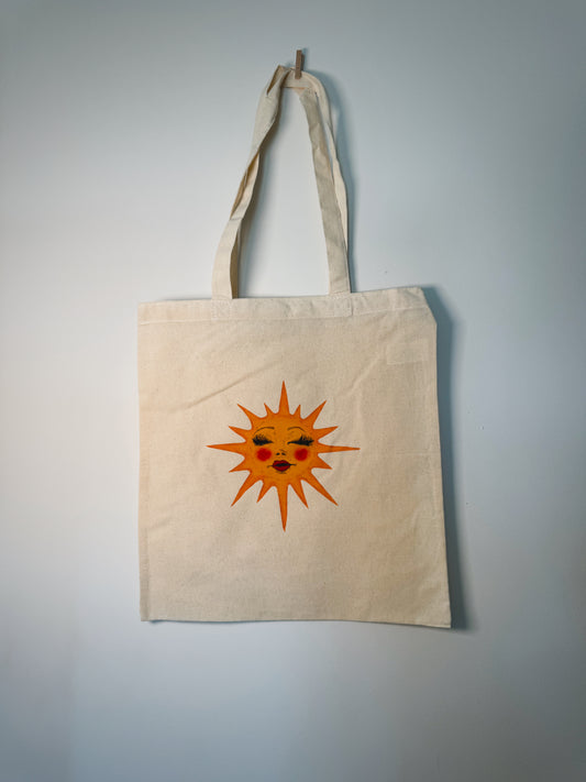 Celestial Miss Sunny Hand-Pressed Tote Bag | 15x16 Natural Cotton