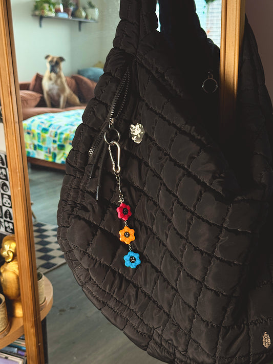 Mood Swing Flower Bag Charm – Handmade Polymer Clay Keychain