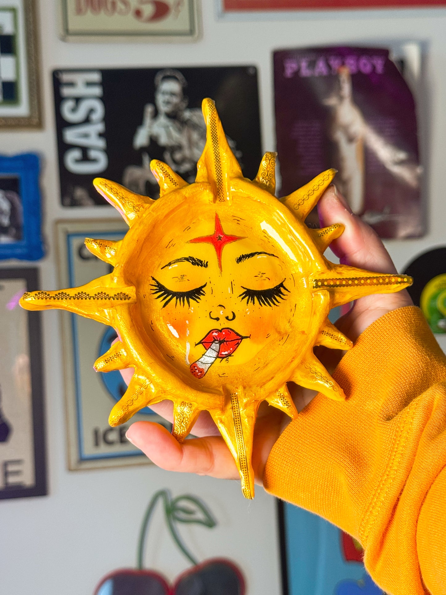 Smoking Sun Ashtray – 7” Polymer Clay Celestial Sun Tray