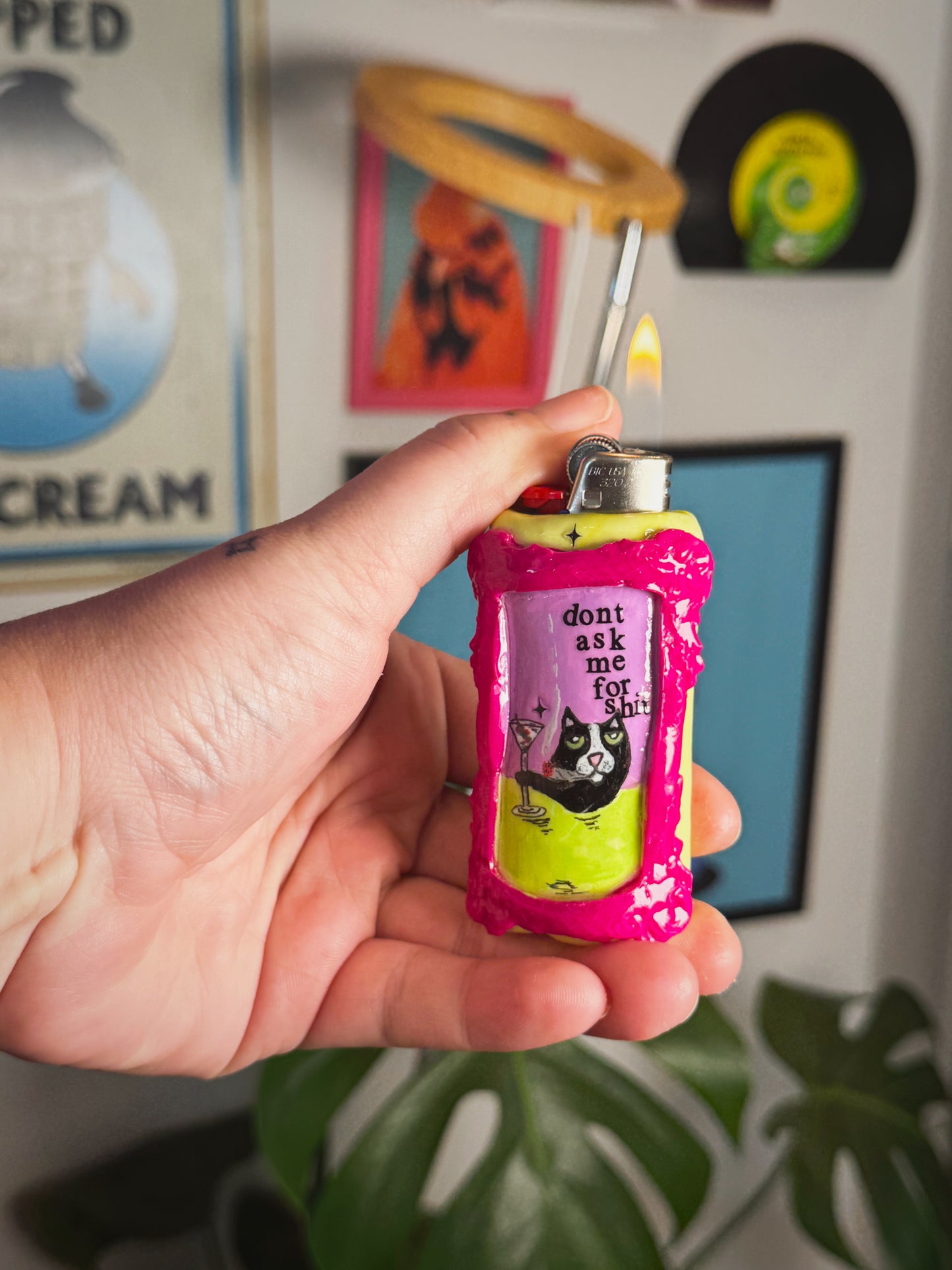 Martini Cat Lighter Case| Fits Standard Bic | Handmade Polymer Clay Art