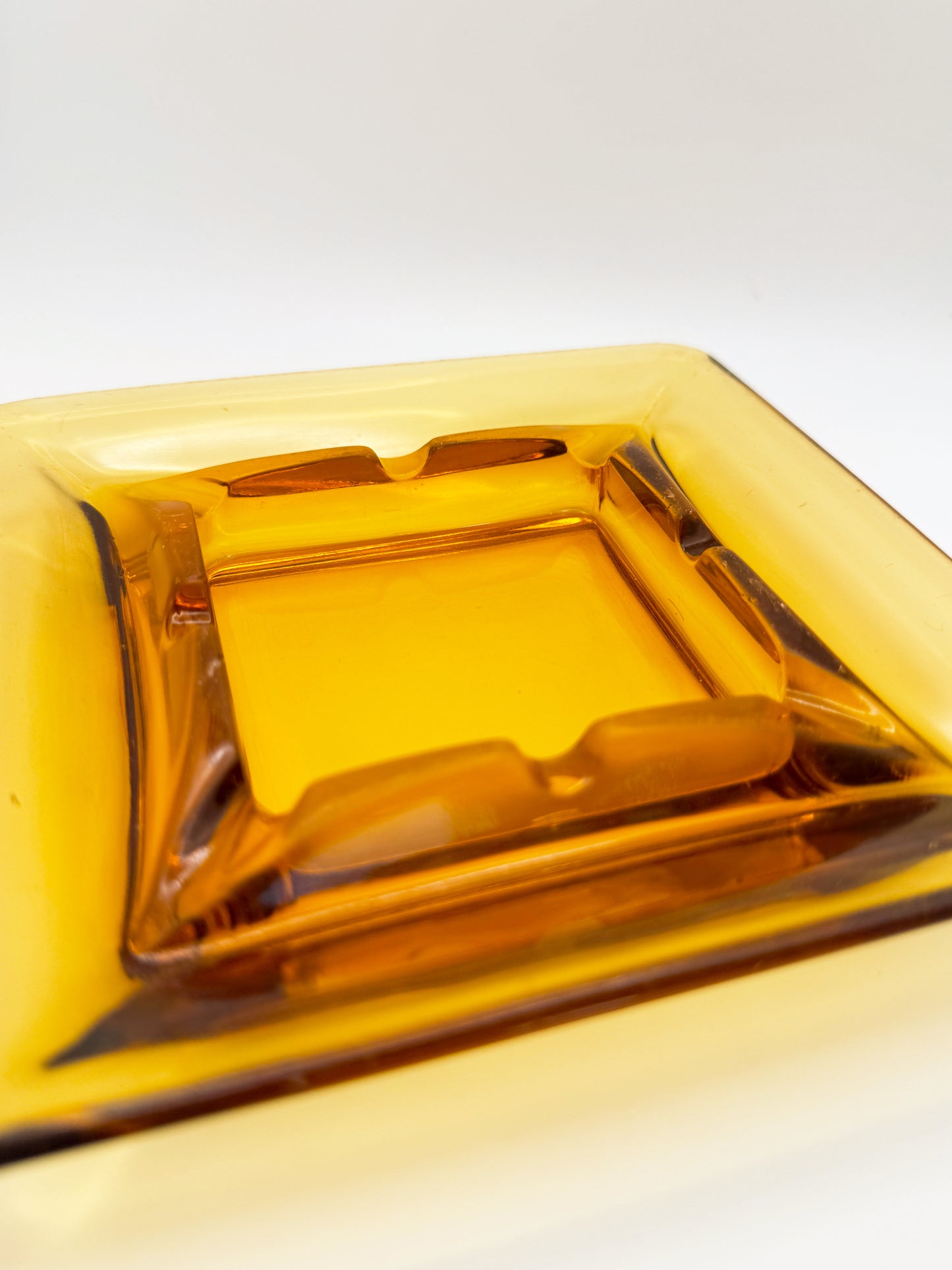 Vintage Amber Glass Ashtray – Mid Century Heavy Glass Catchall