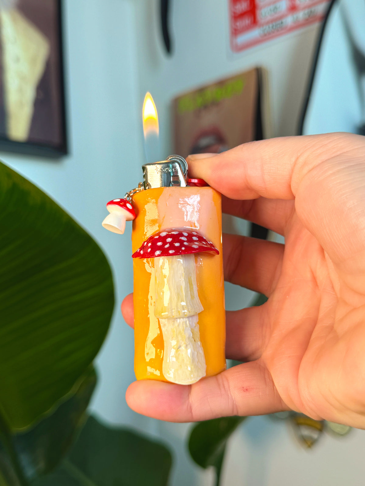 Mushroom Case with charm| Fits Standard Bic | Handmade Polymer Clay Art