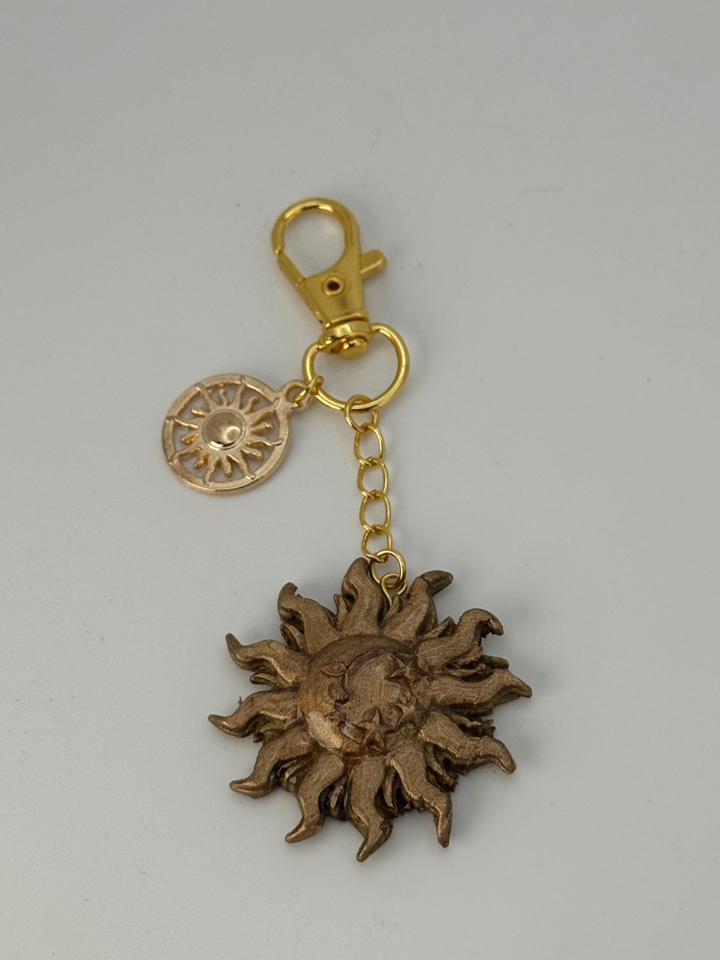 Celestial Sun Bag Charm – Gold Sun & Moon Keychain – Vintage-Inspired Whimsigoth Charm