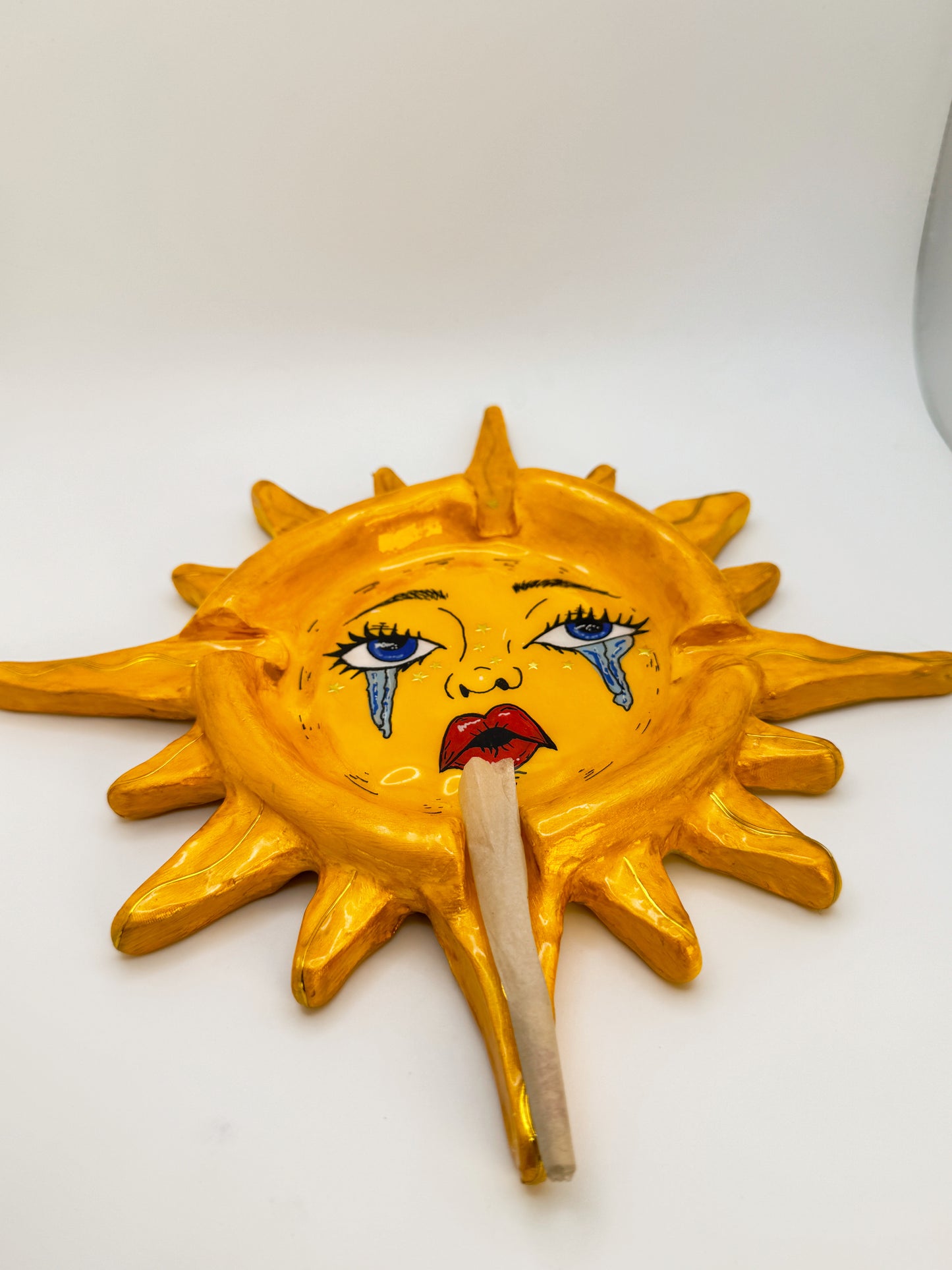 Crying Sun Ashtray – 9” Polymer Clay Celestial Sun Tray