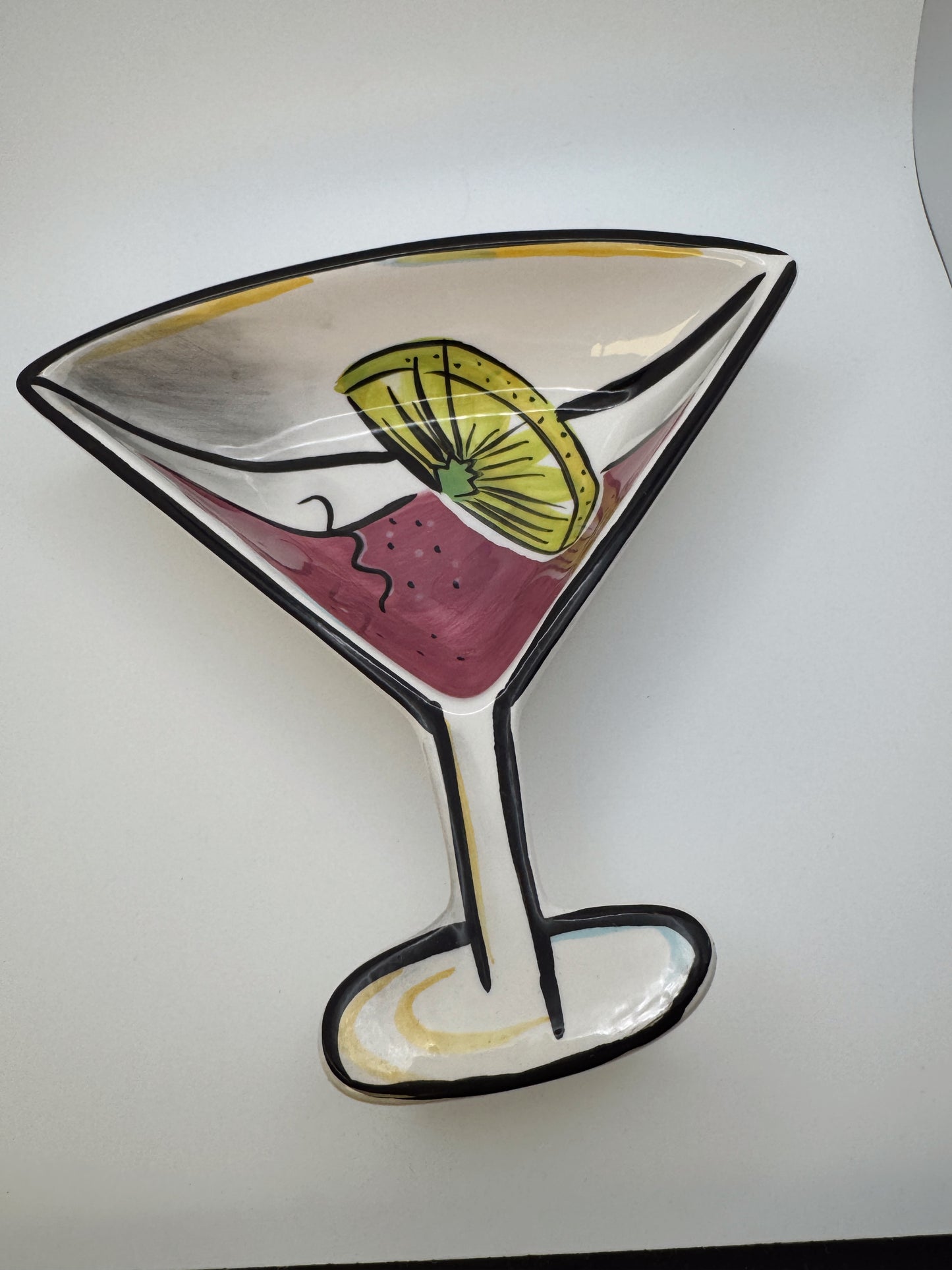 Vintage Martini Party Serving Set – Hand-Painted Cocktail Tray + 4 Martini Glass Plat