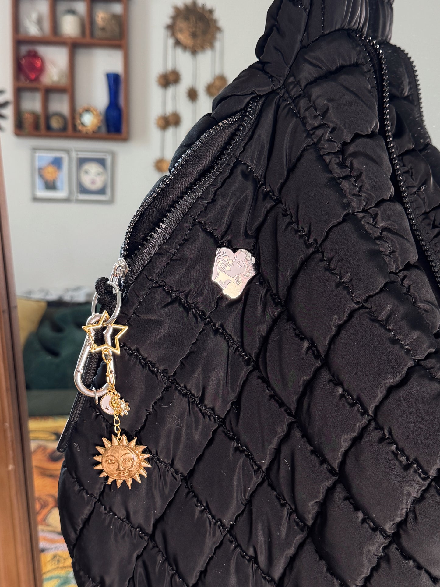 Celestial Sun & Moon Statement Bag Charm – Handmade Polymer Clay