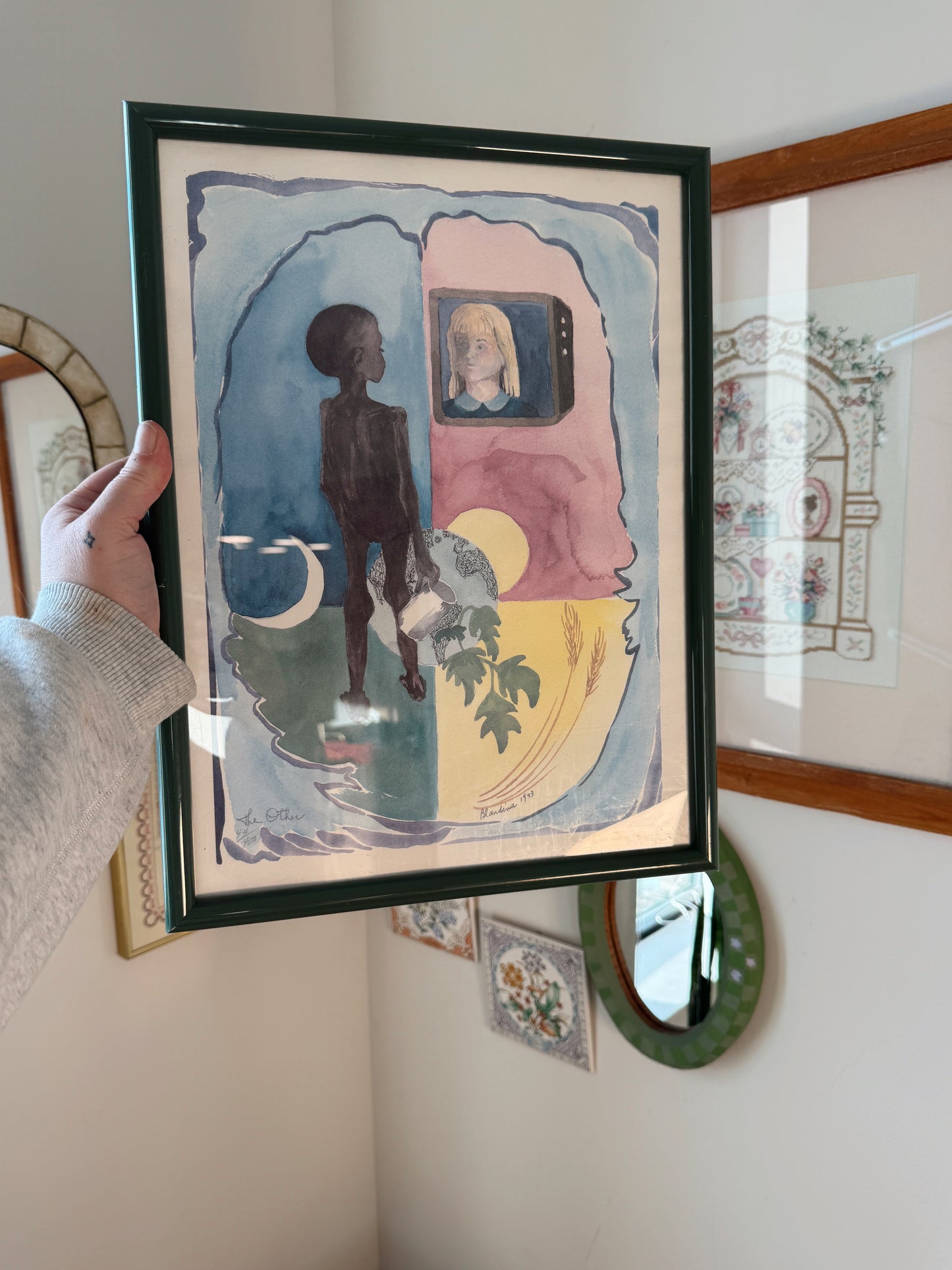 Vintage 1993 Signed Limited Edition Art Print Framed – Pauline Blondine – Surreal Figurative 12x16