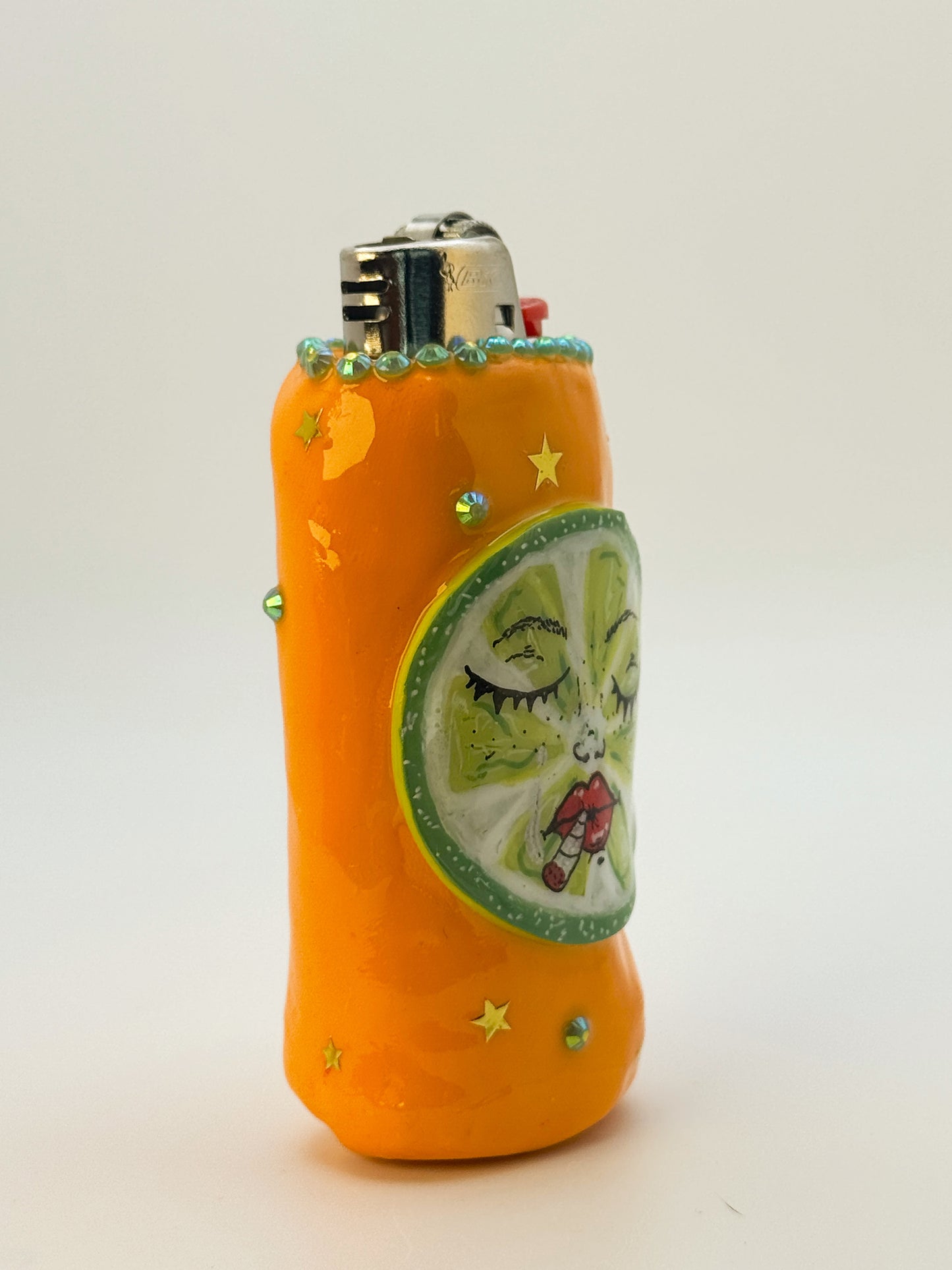 Smoking Lime Lighter Case| Fits Standard Bic | Handmade Polymer Clay Art