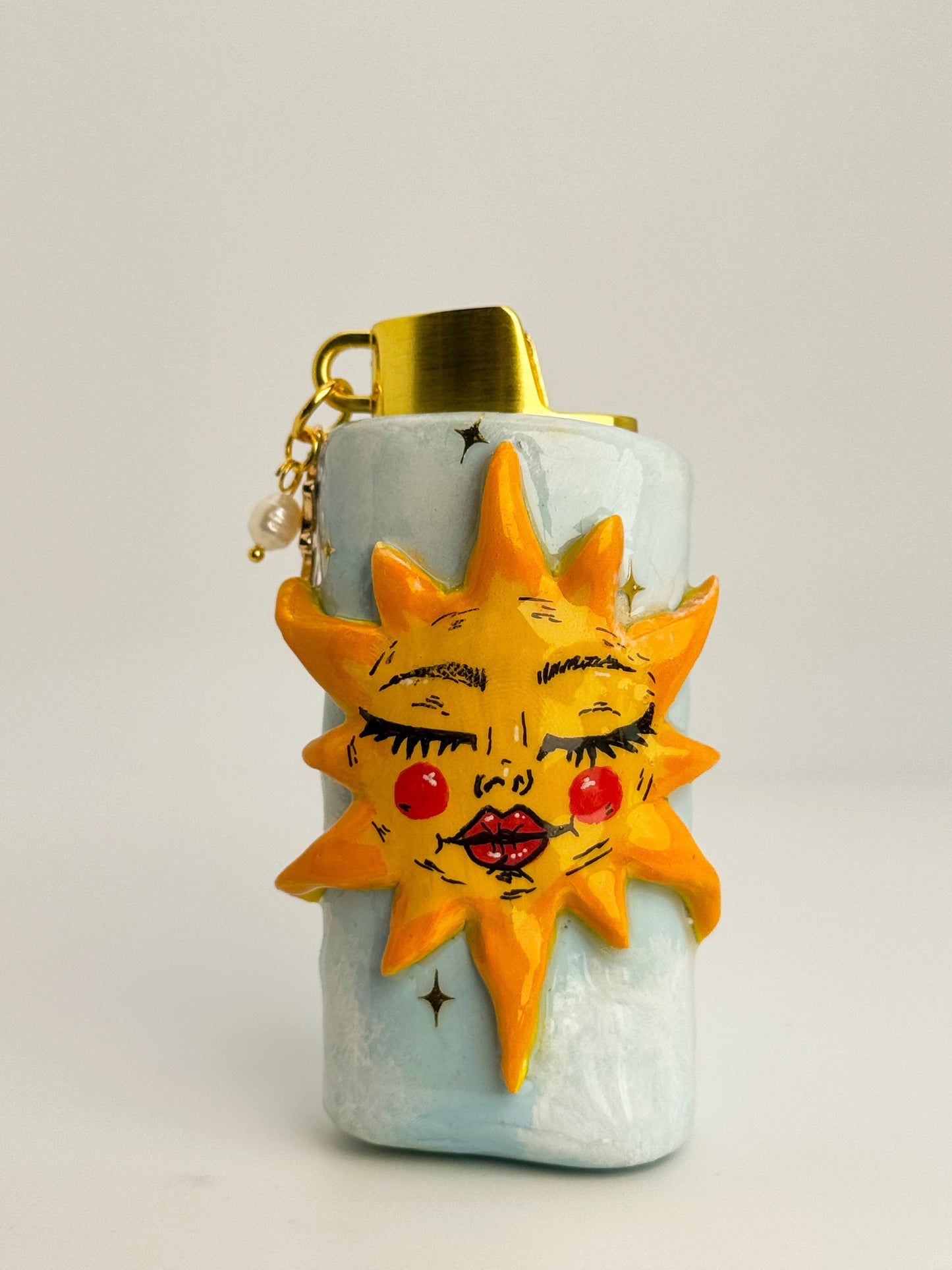 Miss Sunny Lighter Case w/ Charm | Fits Standard Bic | Handmade Polymer Clay Art